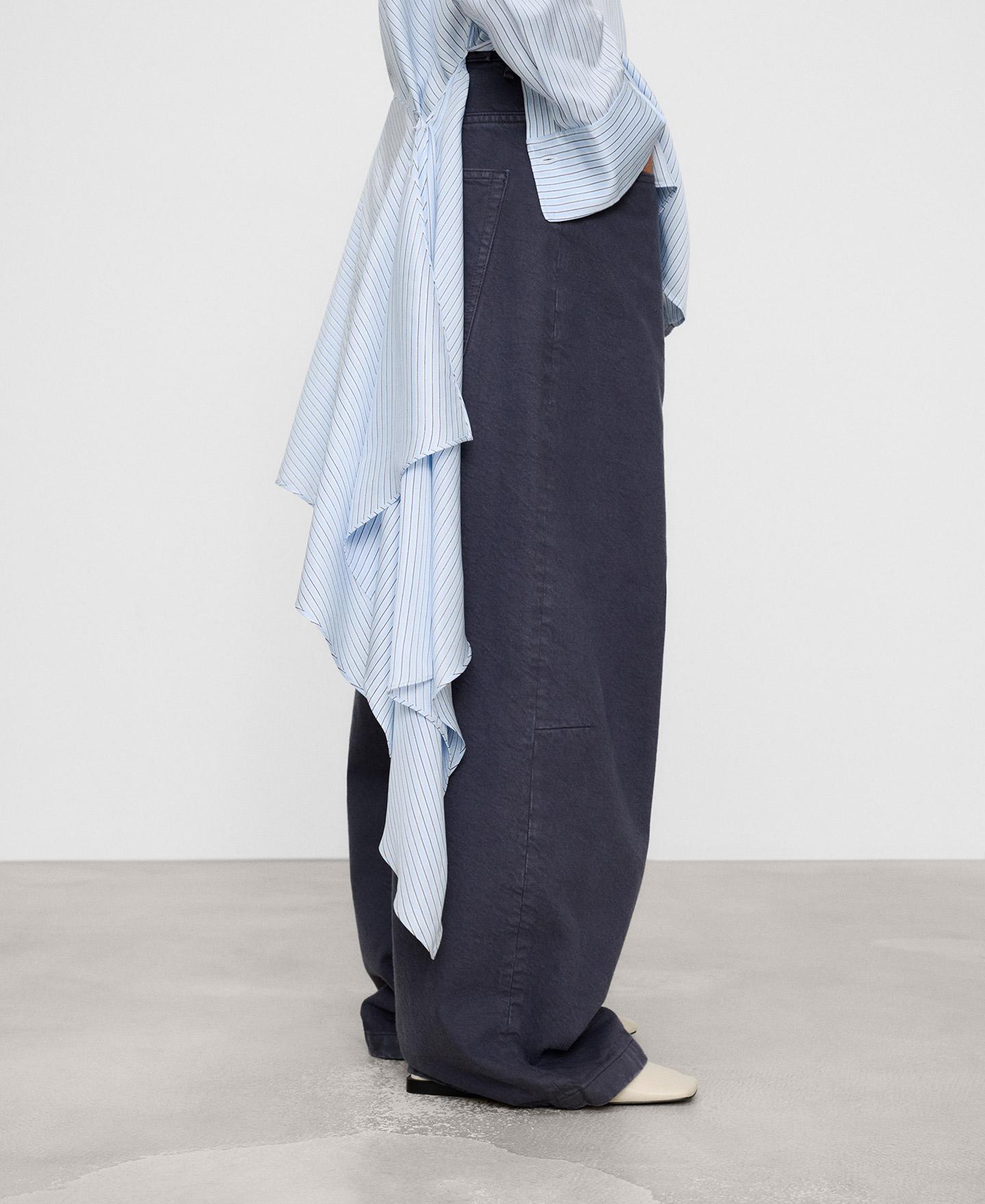 Pantalón de mujer ancho con detalle de cortes horizontales en rodilla - Adolfo Dominguez - Gris oscuro Gris oscuro-1