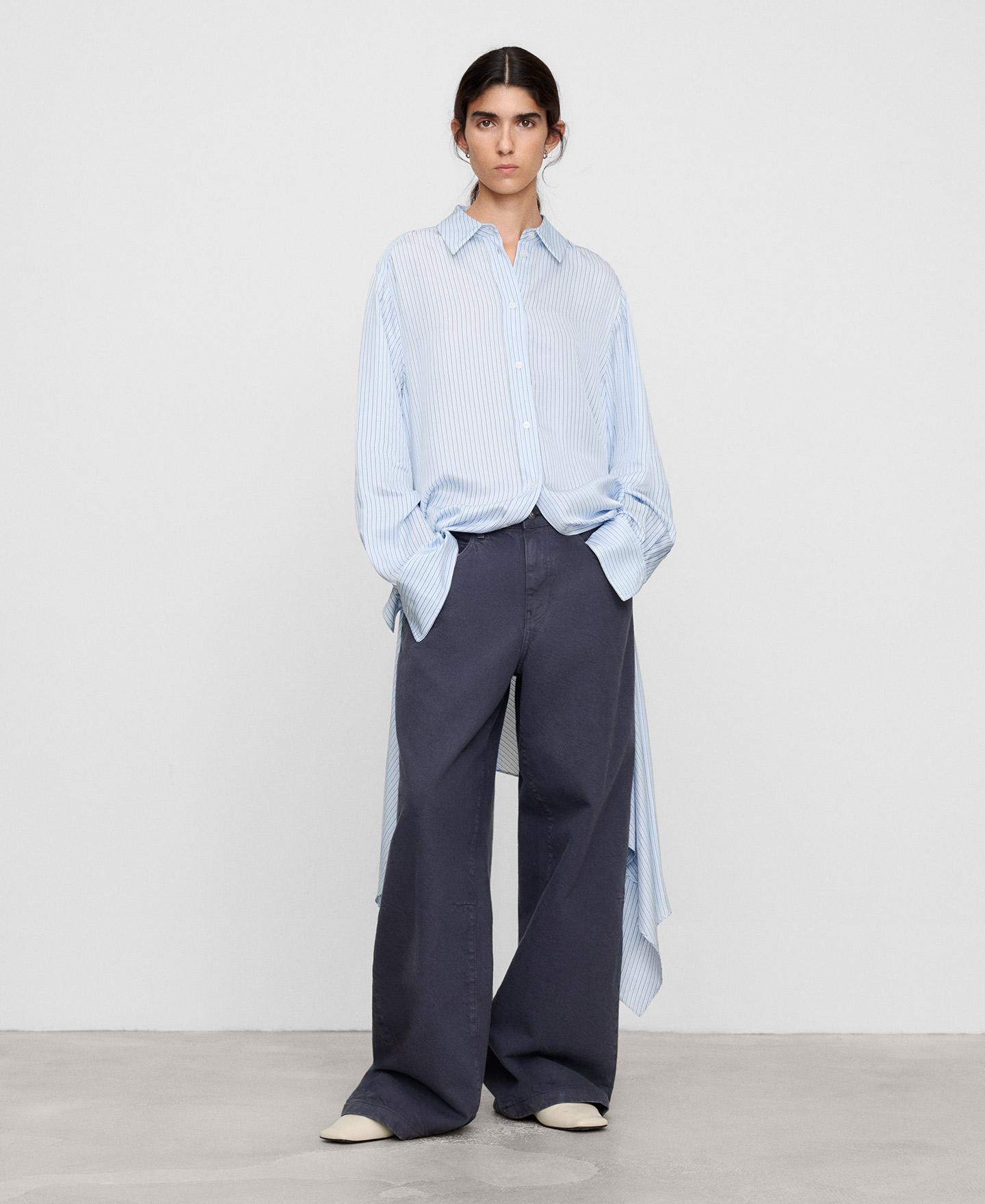 Pantalón de mujer ancho con detalle de cortes horizontales en rodilla - Adolfo Dominguez - Gris oscuro Gris oscuro-2
