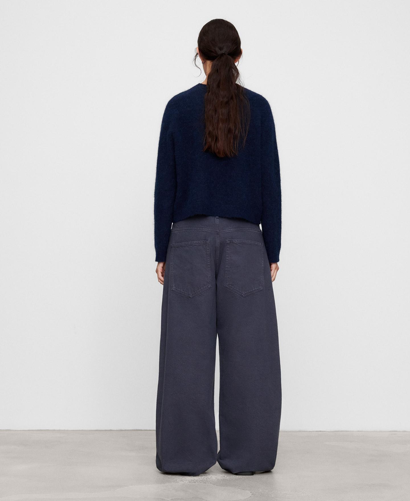 Pantalón de mujer ancho con detalle de cortes horizontales en rodilla - Adolfo Dominguez - Gris oscuro Gris oscuro-3