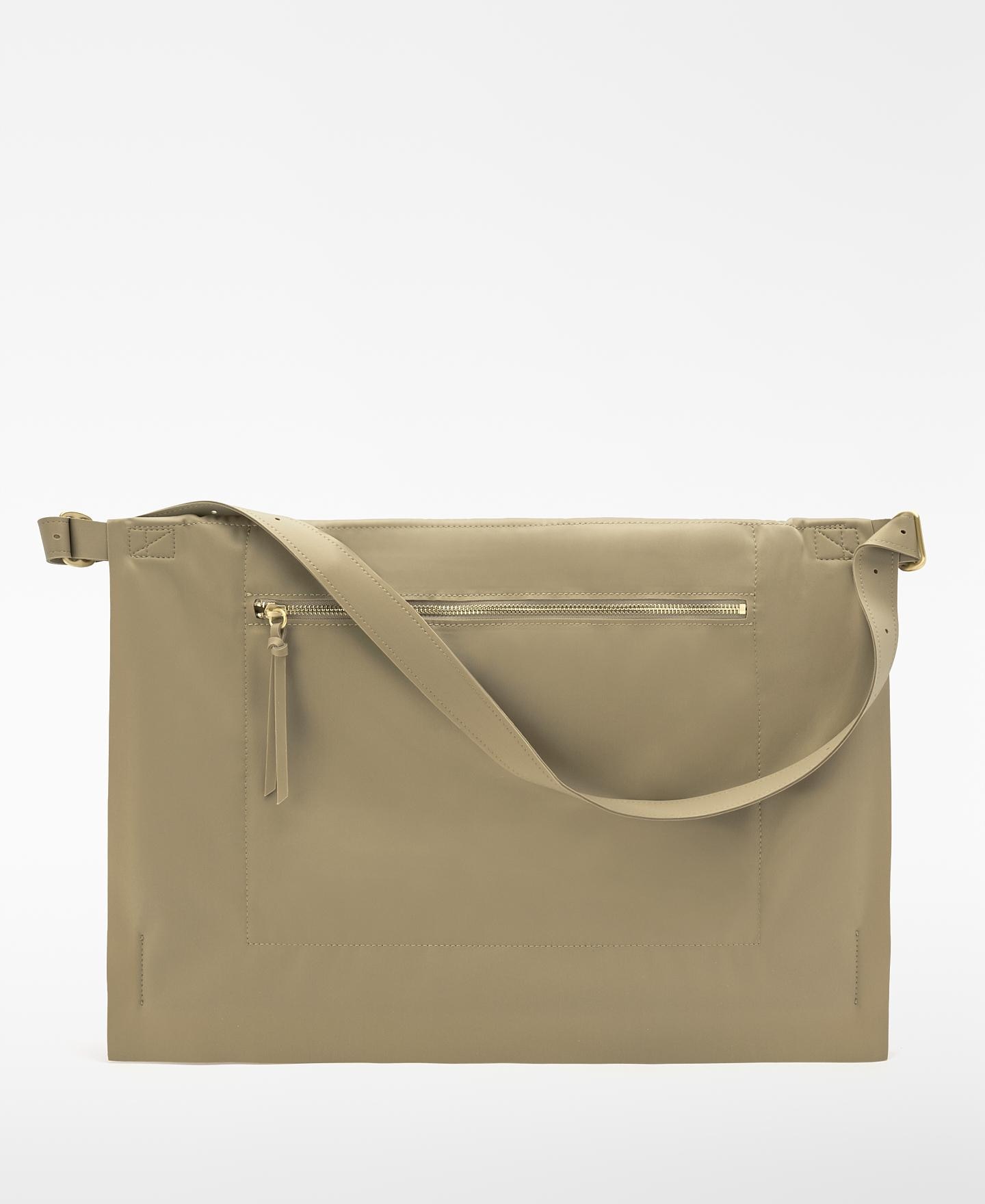 Bolso de hombro maxi de mujer con cierre solapa y bolsillo exterior - Adolfo Dominguez - Beige Beige-3
