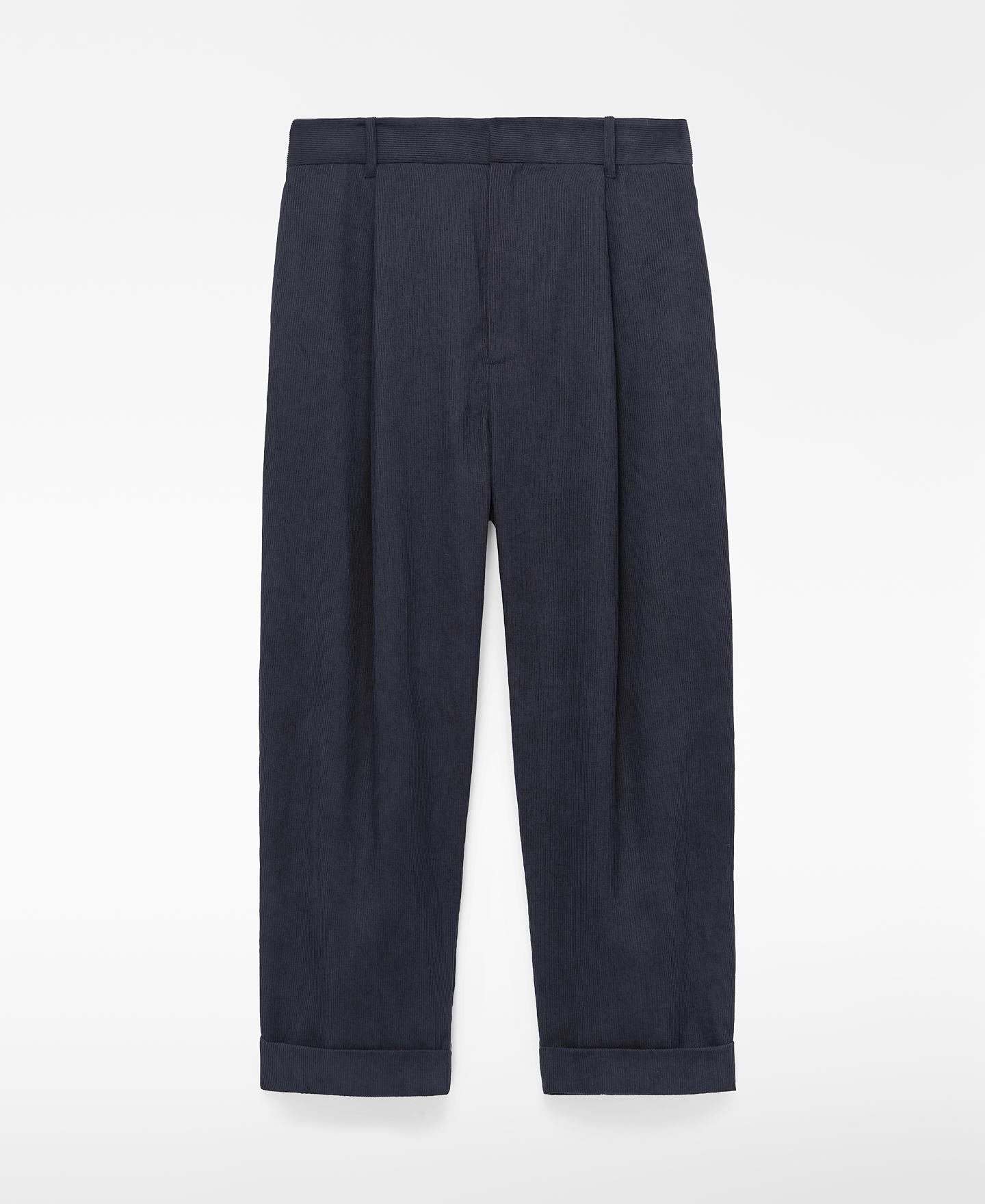 Pantalón de pana de hombre oversize con pliegues - Adolfo Dominguez - Azul oscuro Azul oscuro-1