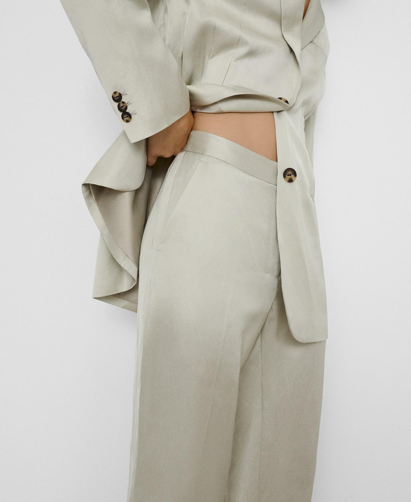 Pantalón recto de mujer en lino con costura central - Adolfo Dominguez - Marrón Marrón-4