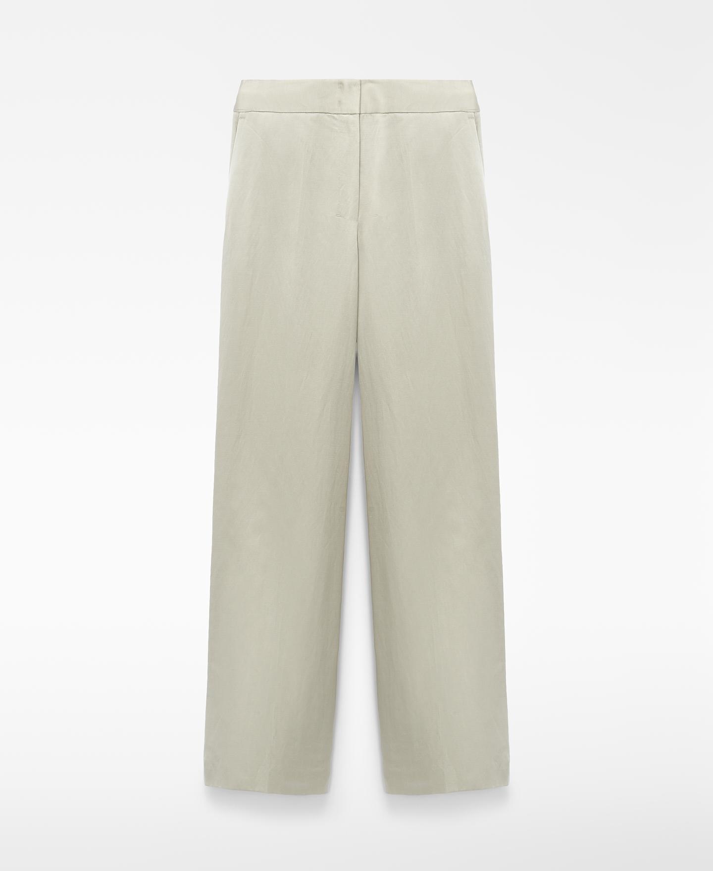Pantalón recto de mujer en lino con costura central - Adolfo Dominguez - Marrón Marrón-6