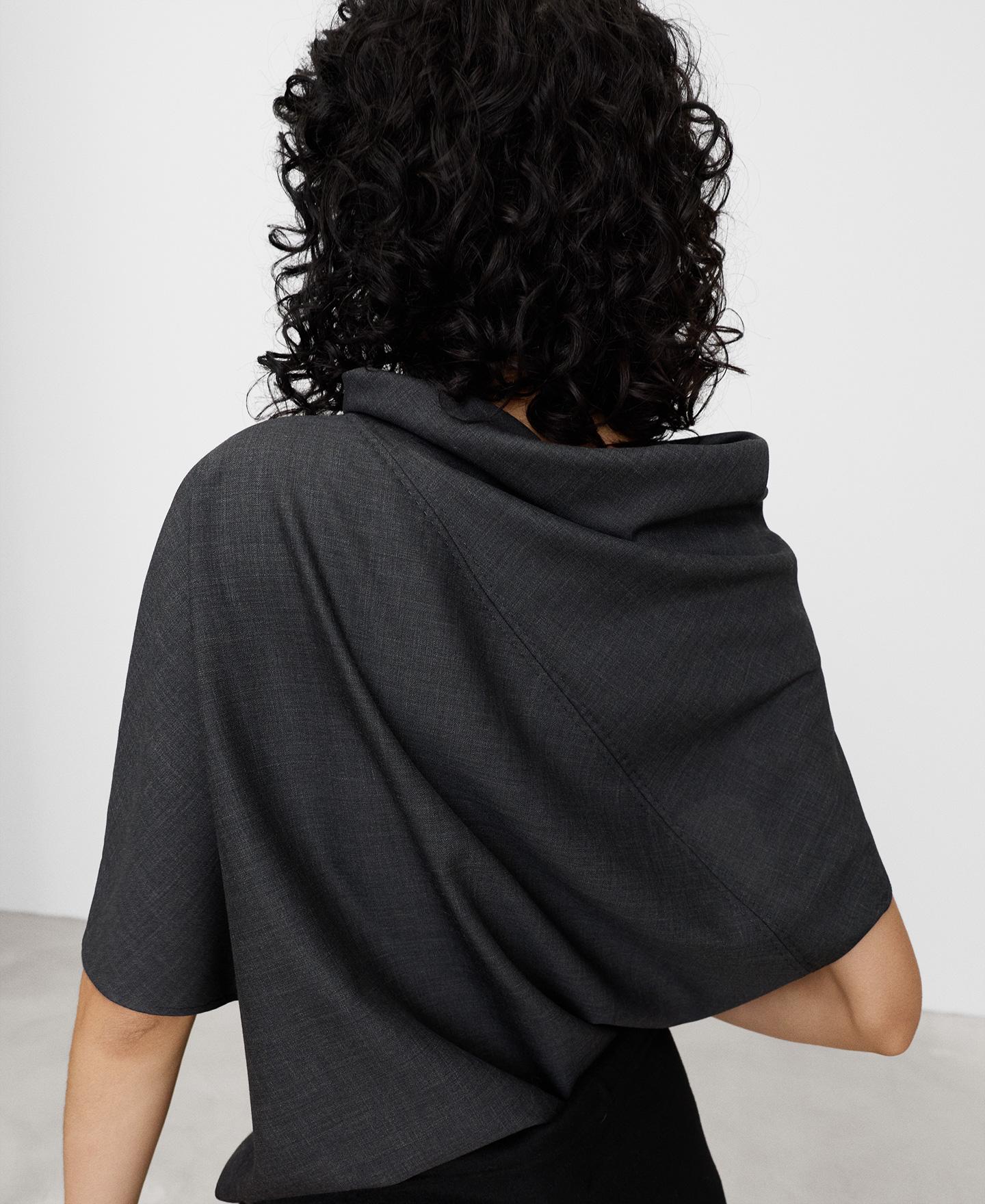 Top asimétrico de mujer con cuello drapeado - Adolfo Dominguez - Gris Gris-4