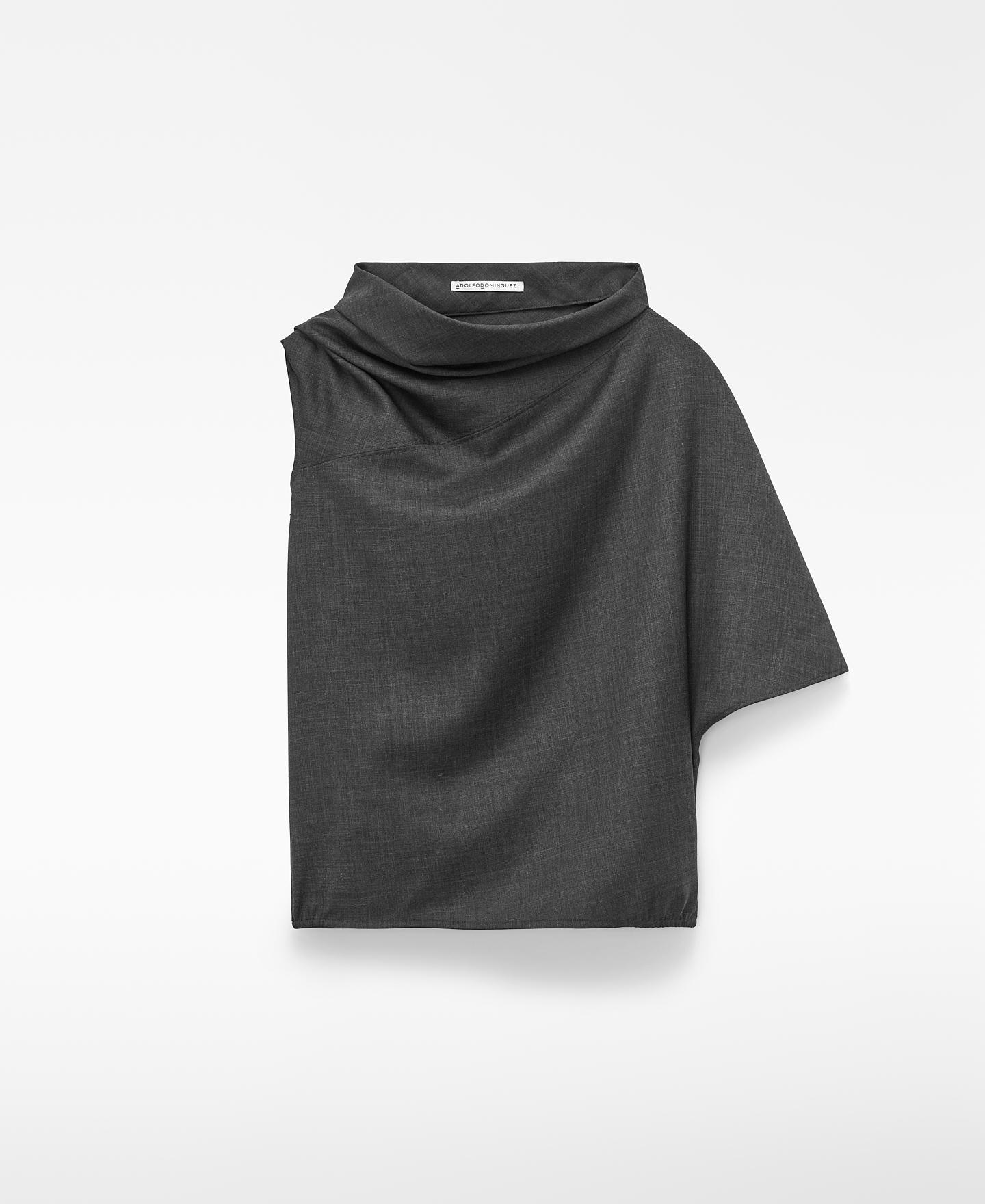 Top asimétrico de mujer con cuello drapeado - Adolfo Dominguez - Gris Gris-6