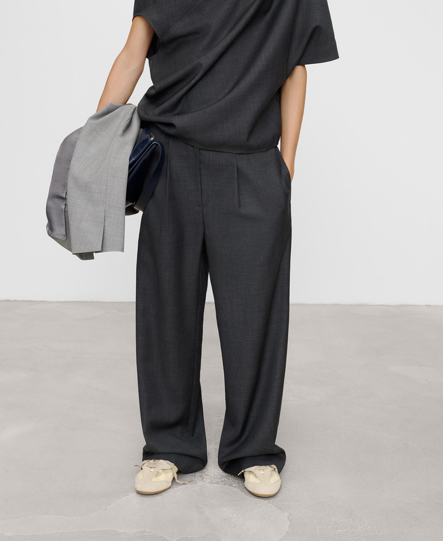 Pantalón ancho de mujer con lana merino - Adolfo Dominguez - Gris Gris-1