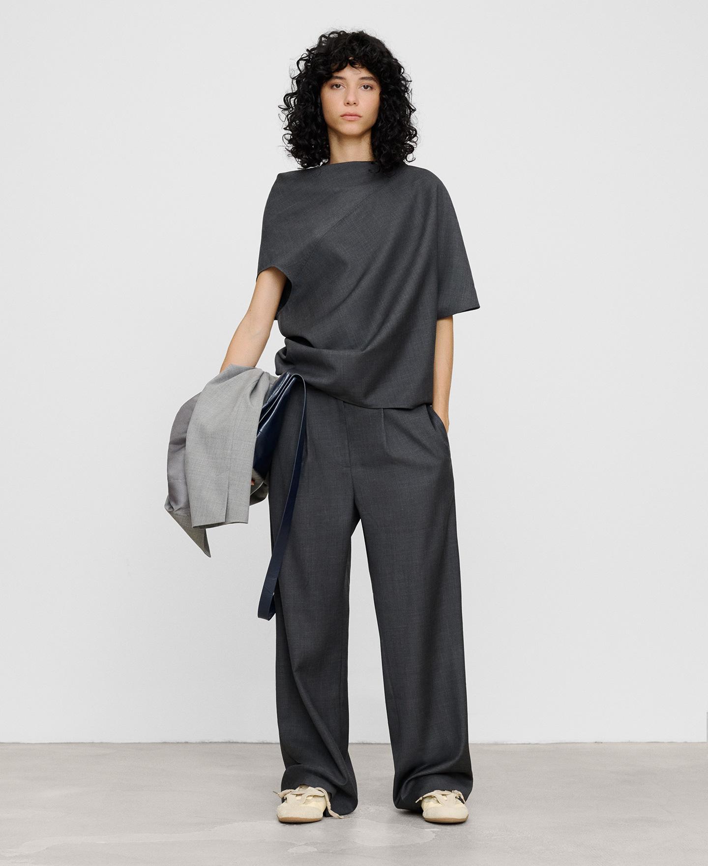Pantalón ancho de mujer con lana merino - Adolfo Dominguez - Gris Gris-2