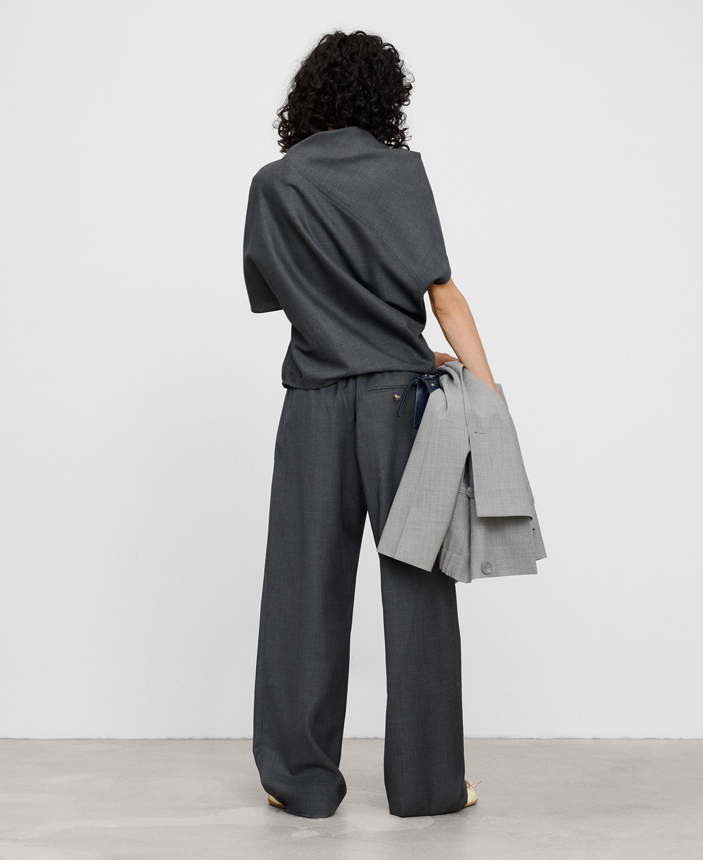 Pantalón ancho de mujer con lana merino - Adolfo Dominguez - Gris Gris-3