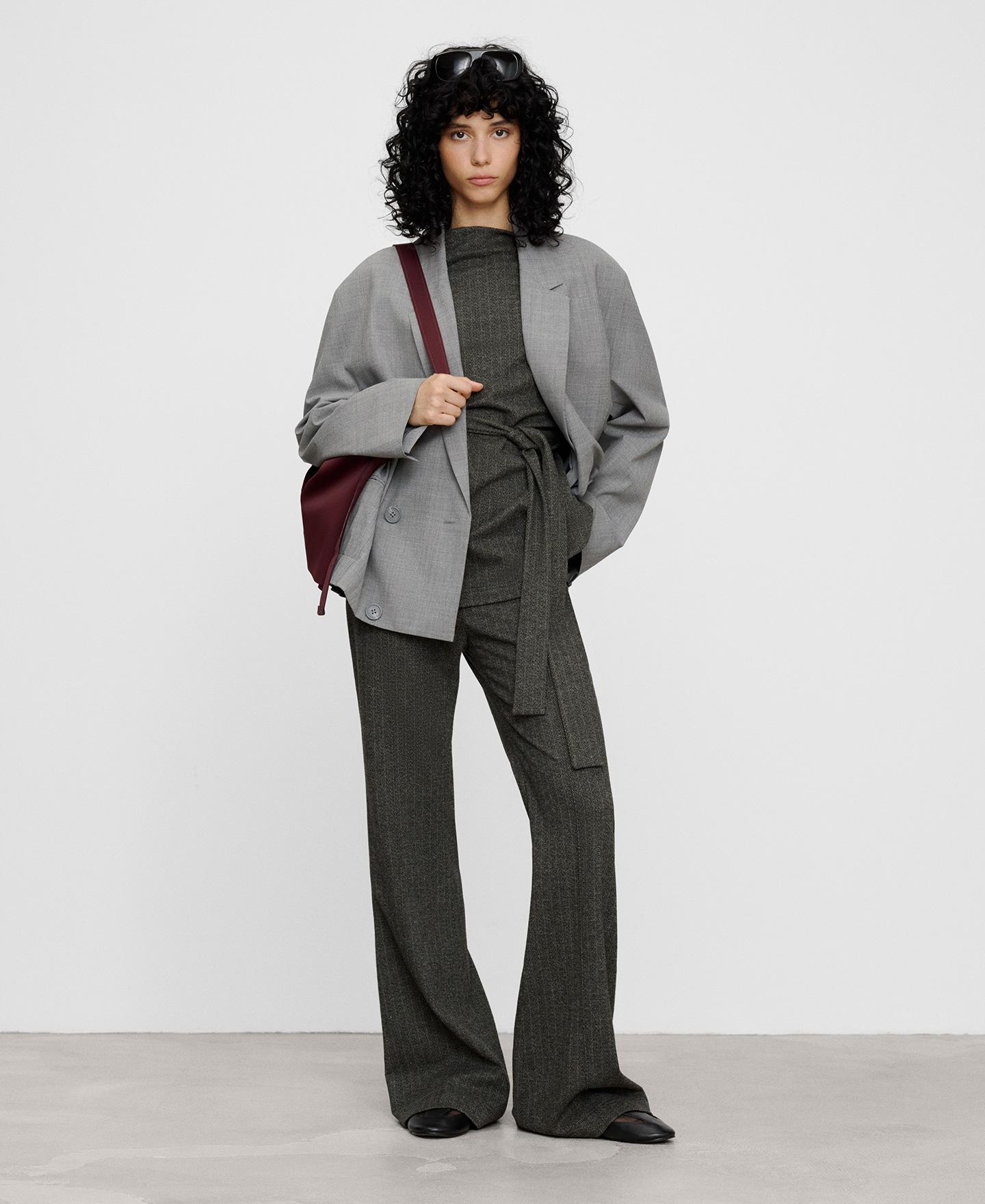 Pantalón de mujer campana jaspeado - Adolfo Dominguez - Gris oscuro Gris oscuro-2