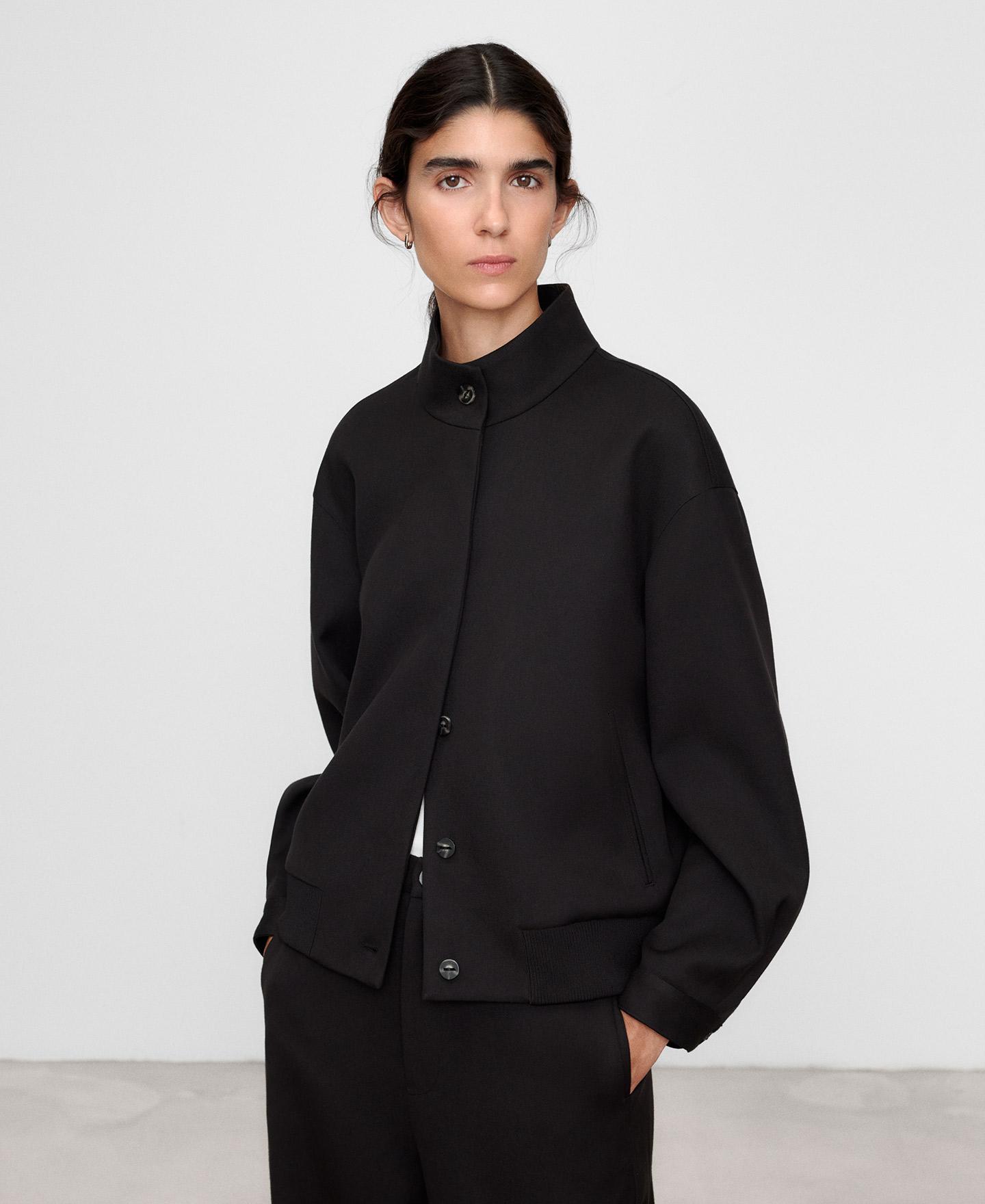 Bomber de mujer con lana y cuello tira - Adolfo Dominguez - Negro Negro-1