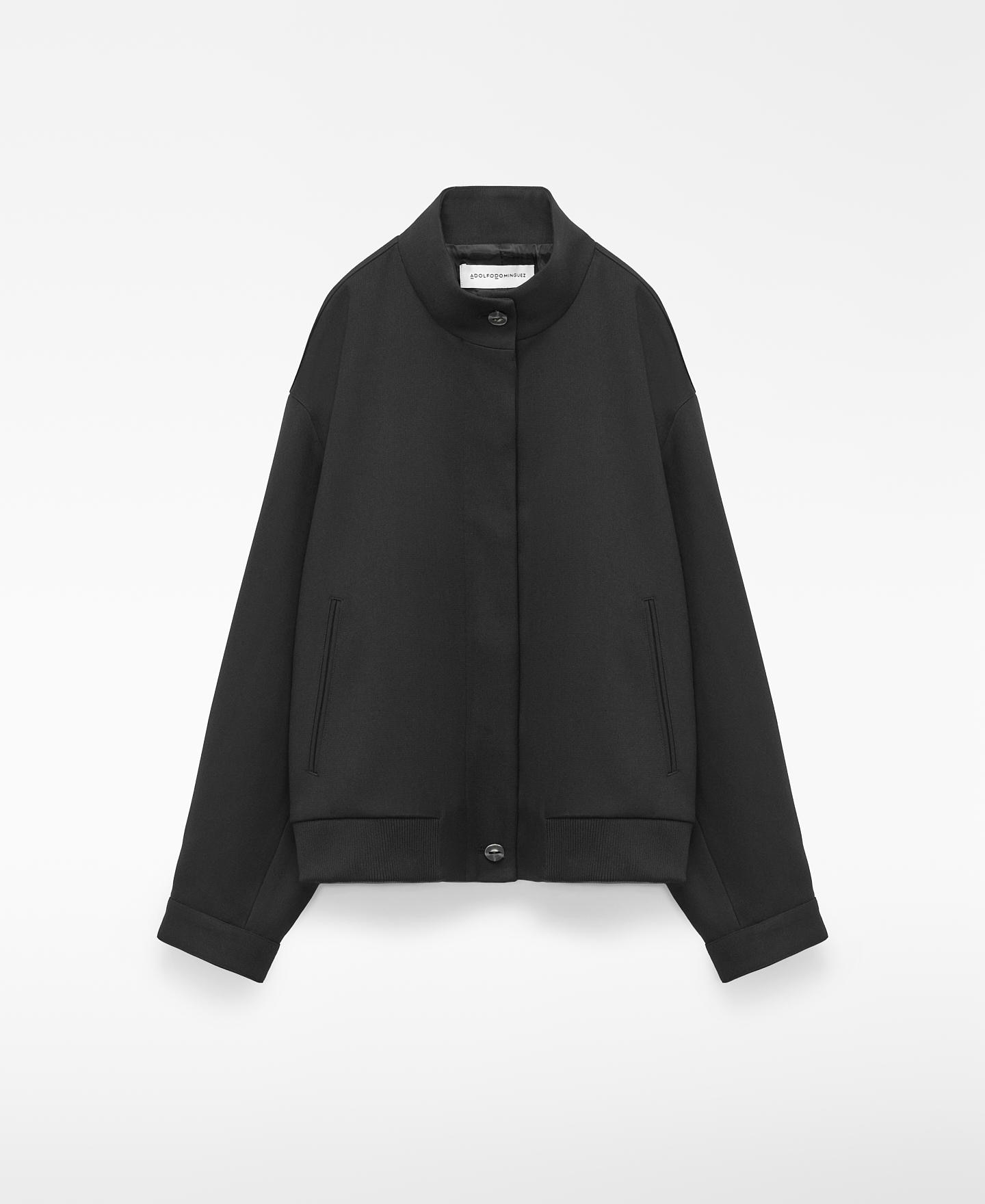 Bomber de mujer con lana y cuello tira - Adolfo Dominguez - Negro Negro-6