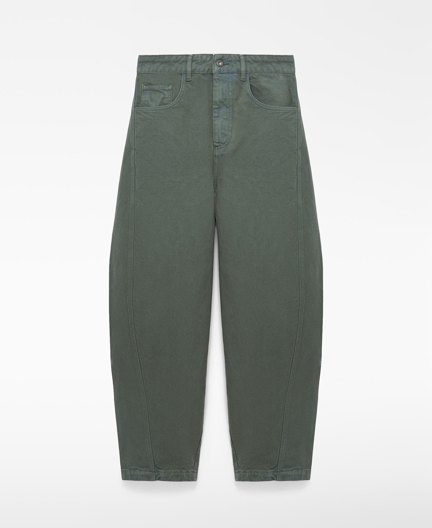 Imagen 0 de Pantalón ancho de mujer tipo barrel fit en denim de algodón Verde grisáceo