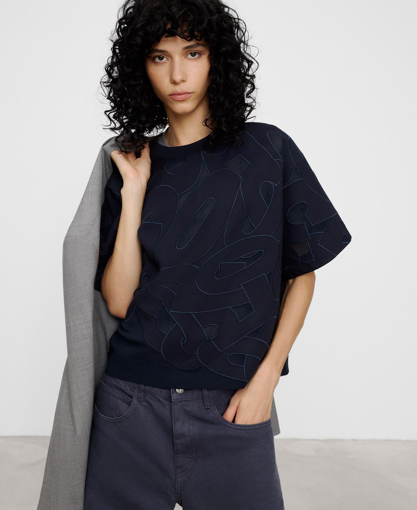 Camiseta boxy calada de mujer 50 aniversario - Adolfo Dominguez - Azul marino Azul marino-1