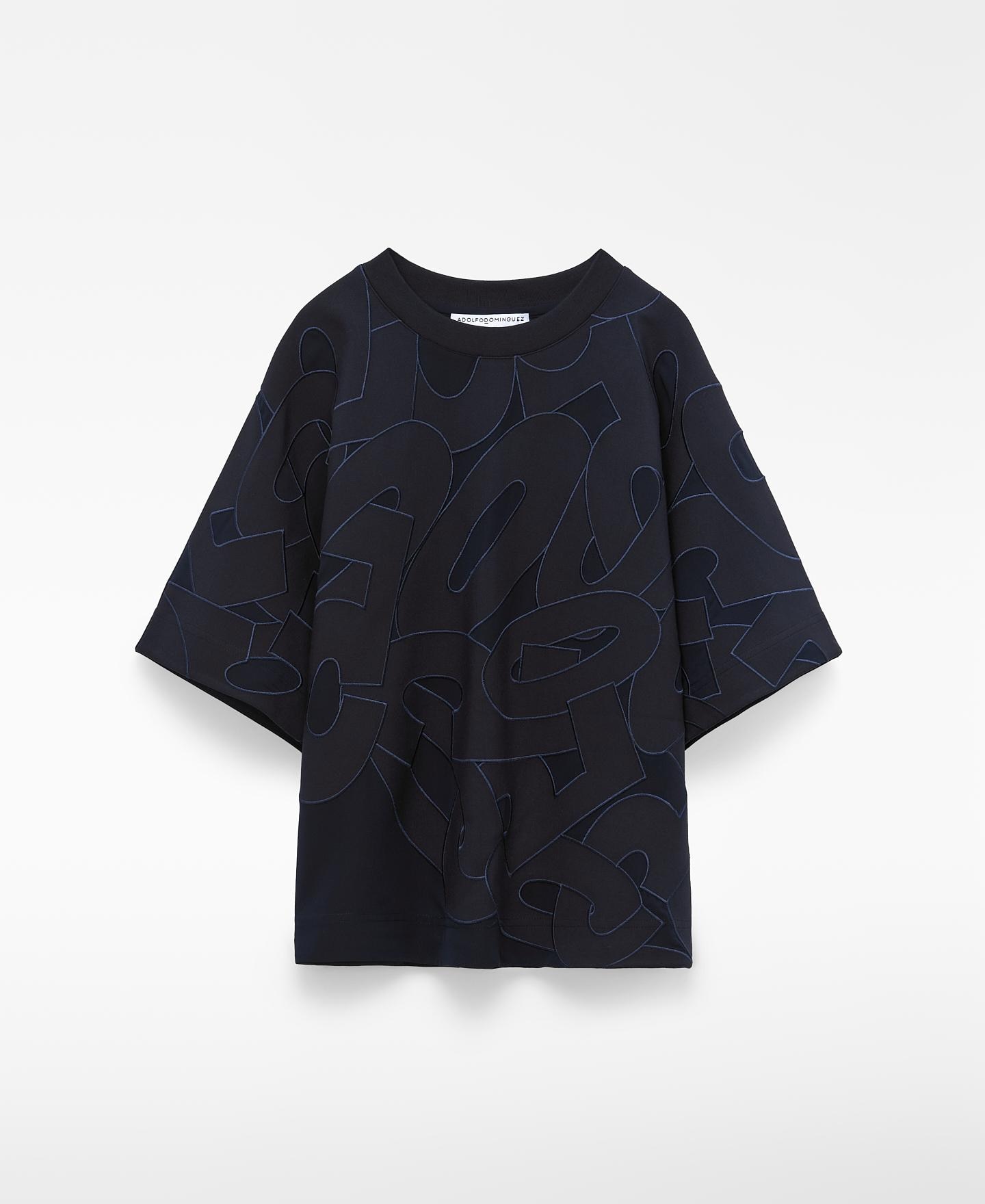 Camiseta boxy calada de mujer 50 aniversario - Adolfo Dominguez - Azul marino Azul marino-6
