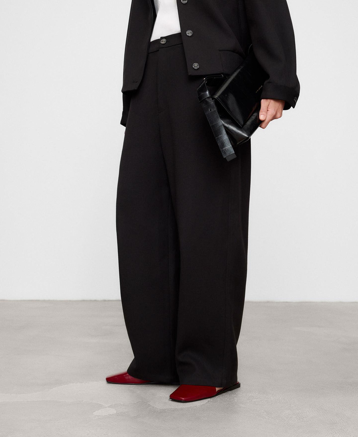 Pantalón ancho de mujer tipo barrel fit con lana - Adolfo Dominguez - Negro Negro-1