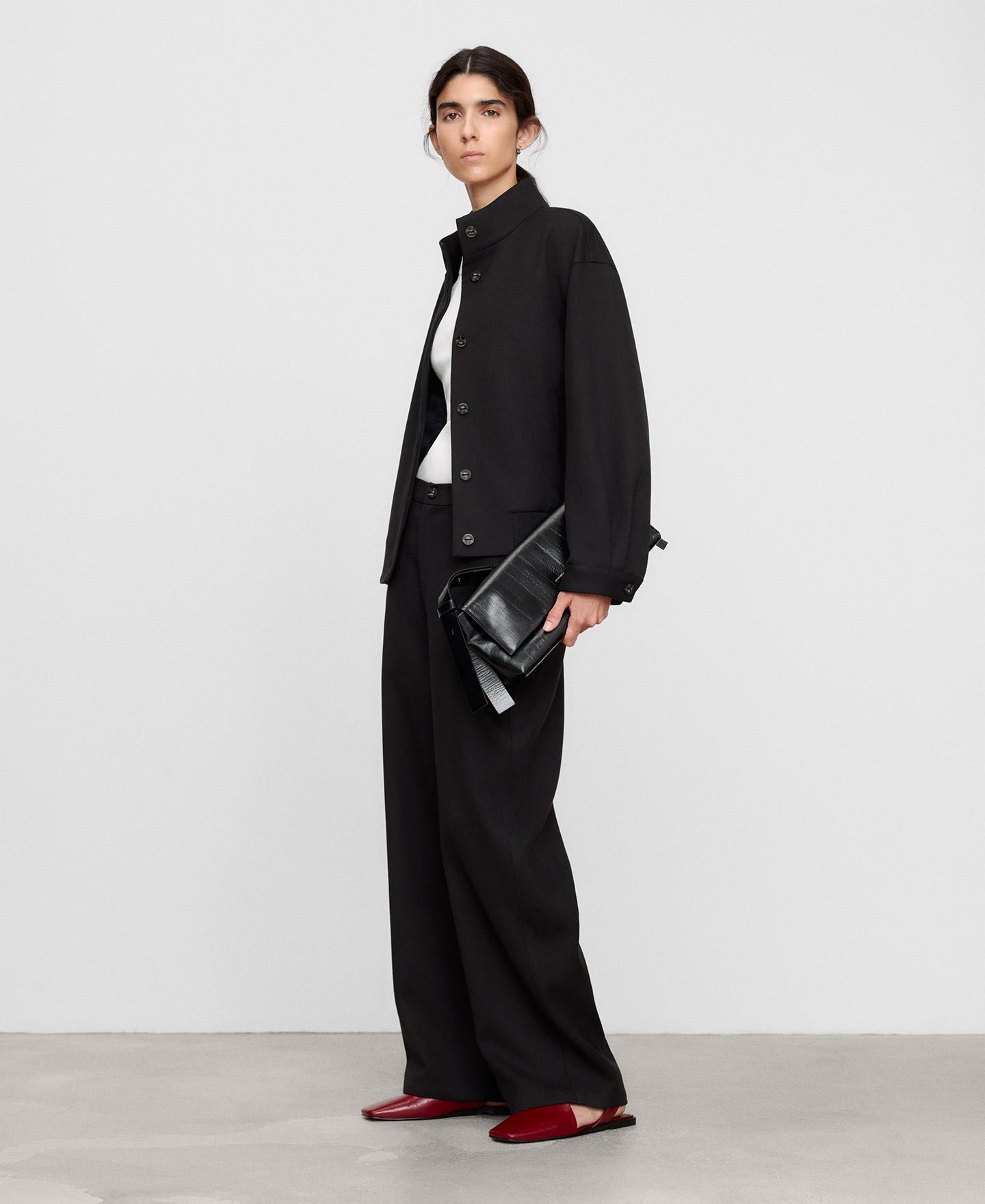 Pantalón ancho de mujer tipo barrel fit con lana - Adolfo Dominguez - Negro Negro-2