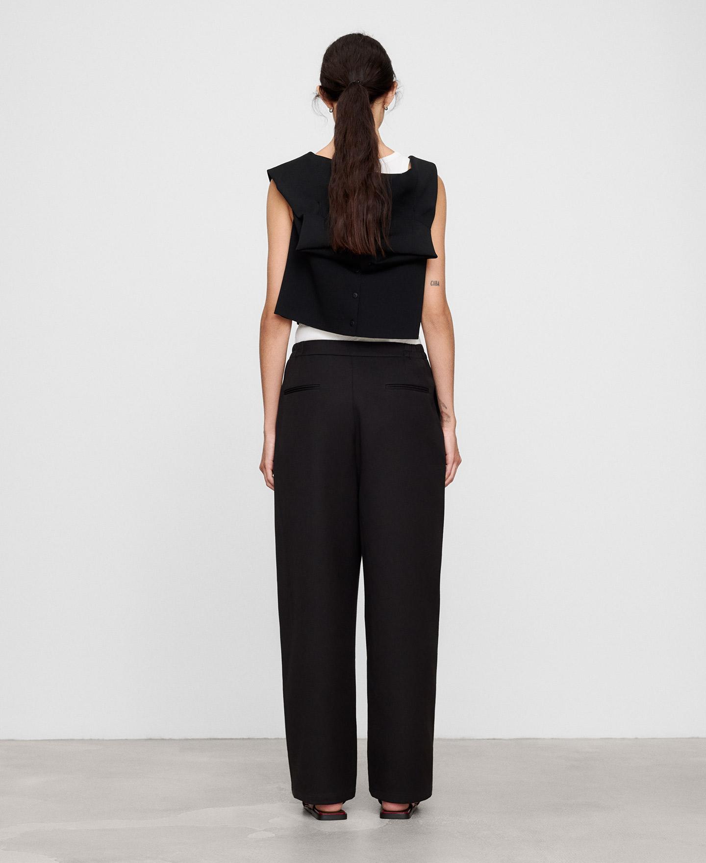 Pantalón ancho de mujer tipo barrel fit con lana - Adolfo Dominguez - Negro Negro-3