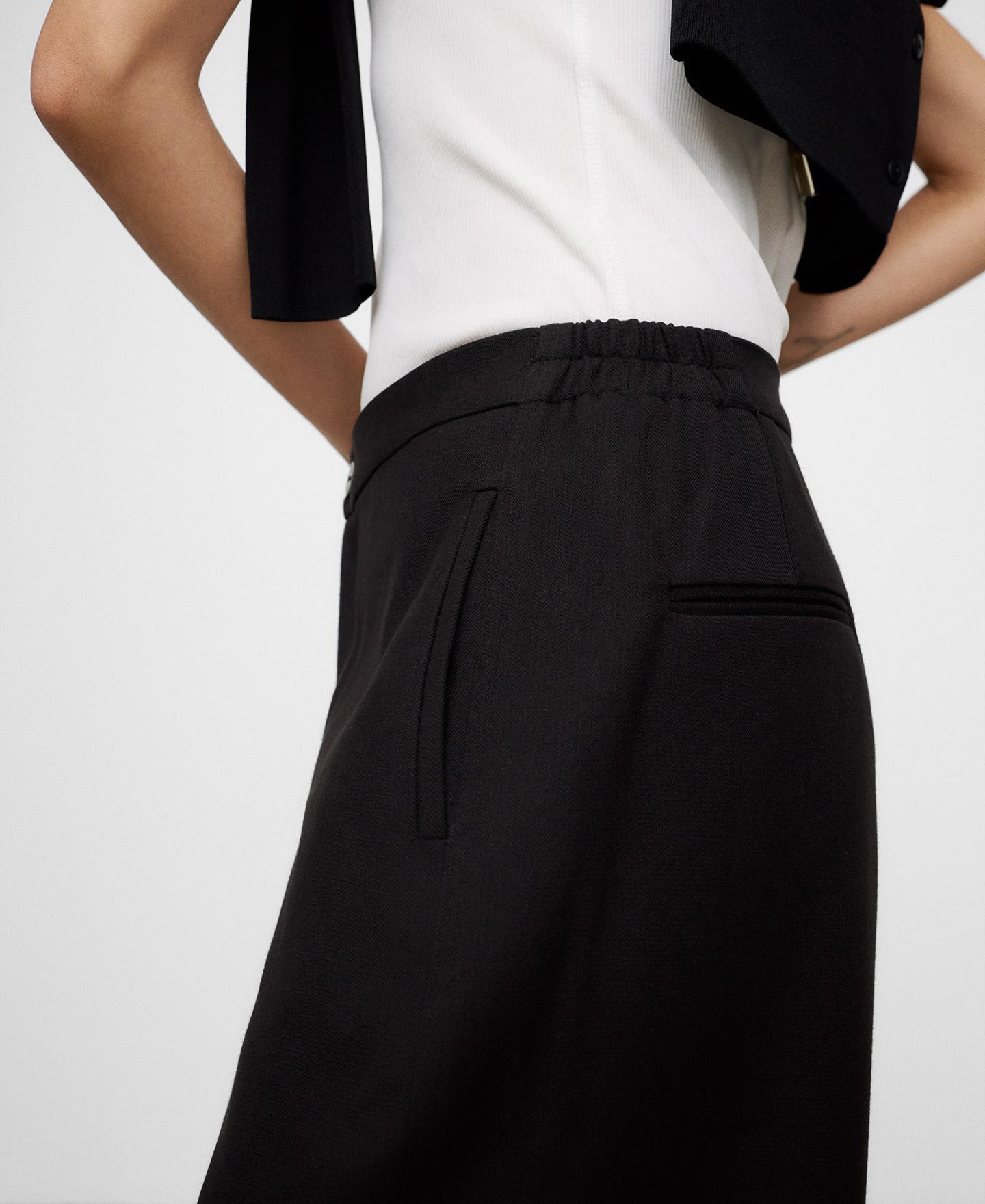Pantalón ancho de mujer tipo barrel fit con lana - Adolfo Dominguez - Negro Negro-4