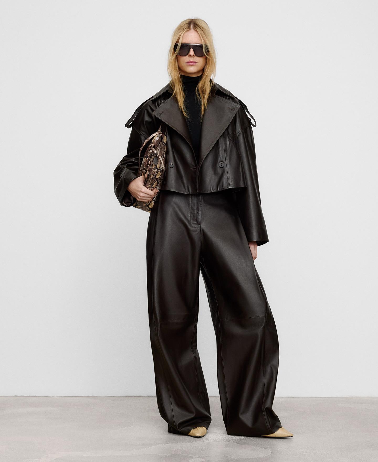 Imagen 2 de Pantalón ancho de mujer tipo baggy de piel - Adolfo Dominguez - Marrón Marrón