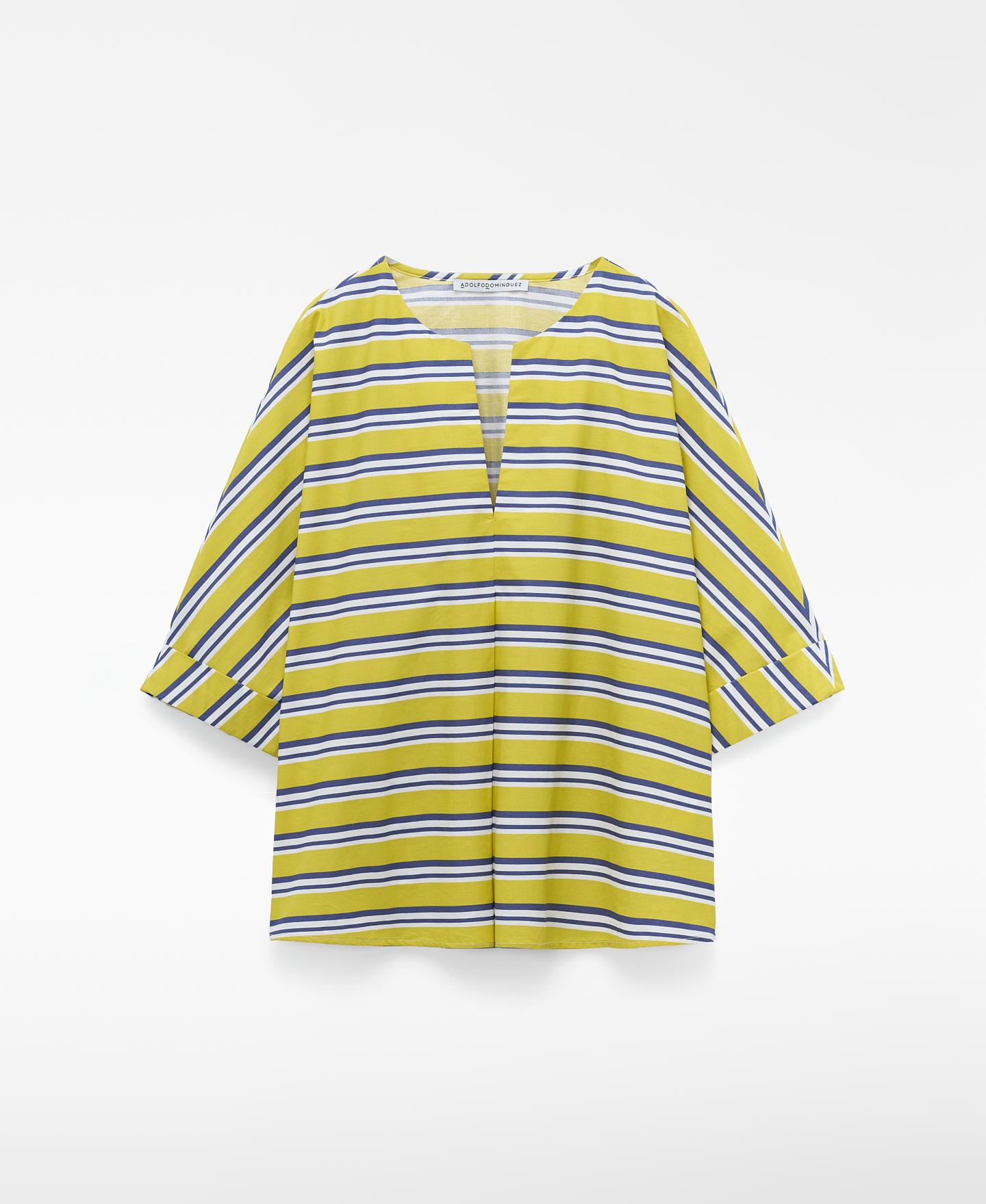 Adolfo Dominguez - Blusa de mujer de rayas en algodón con escote pico.