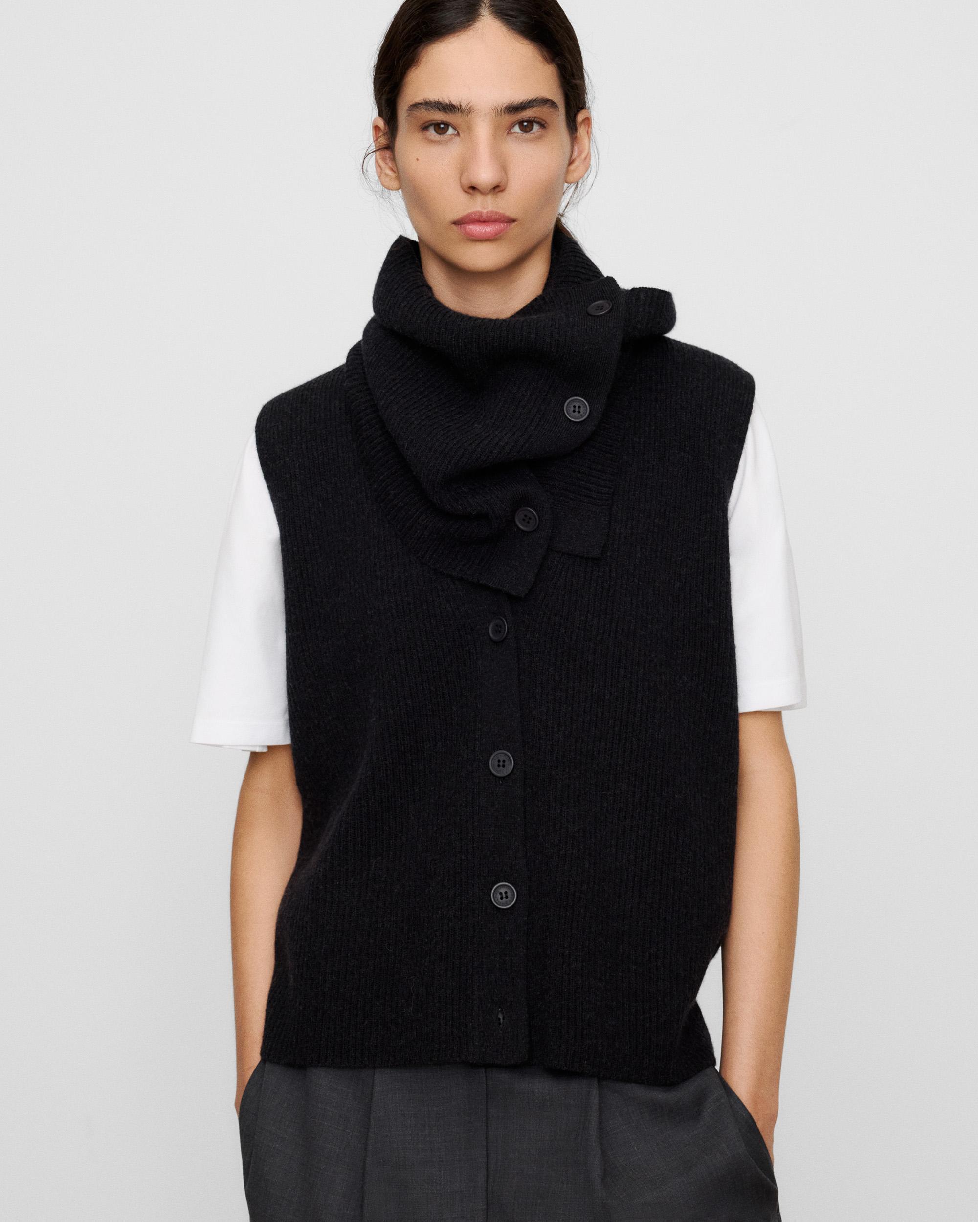 Chaleco de mujer de canalé en lana merino con escote pico - Adolfo Dominguez - Gris oscuro Gris oscuro-1