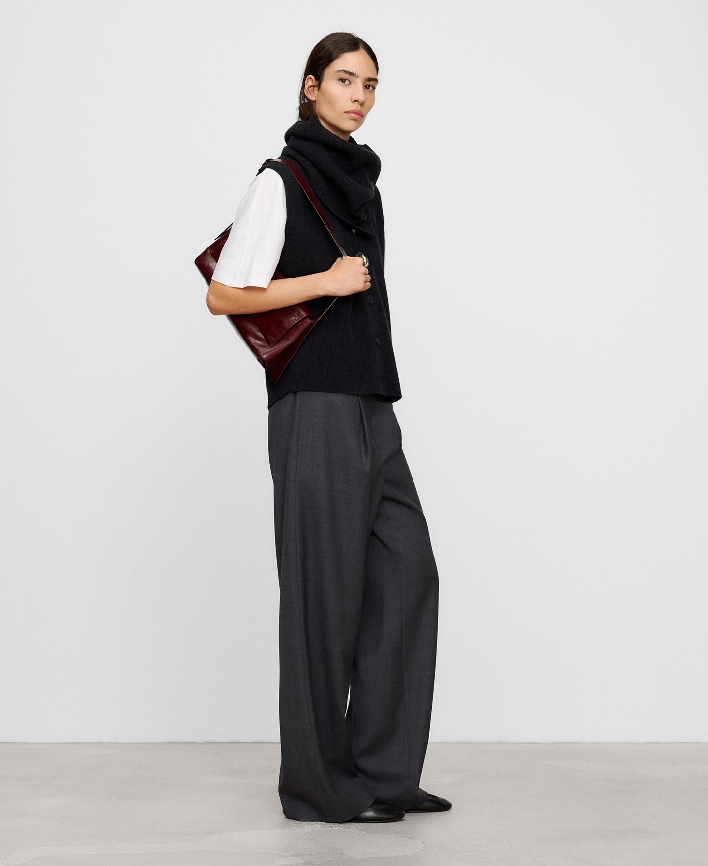 Chaleco de mujer de canalé en lana merino con escote pico - Adolfo Dominguez - Gris oscuro Gris oscuro-2