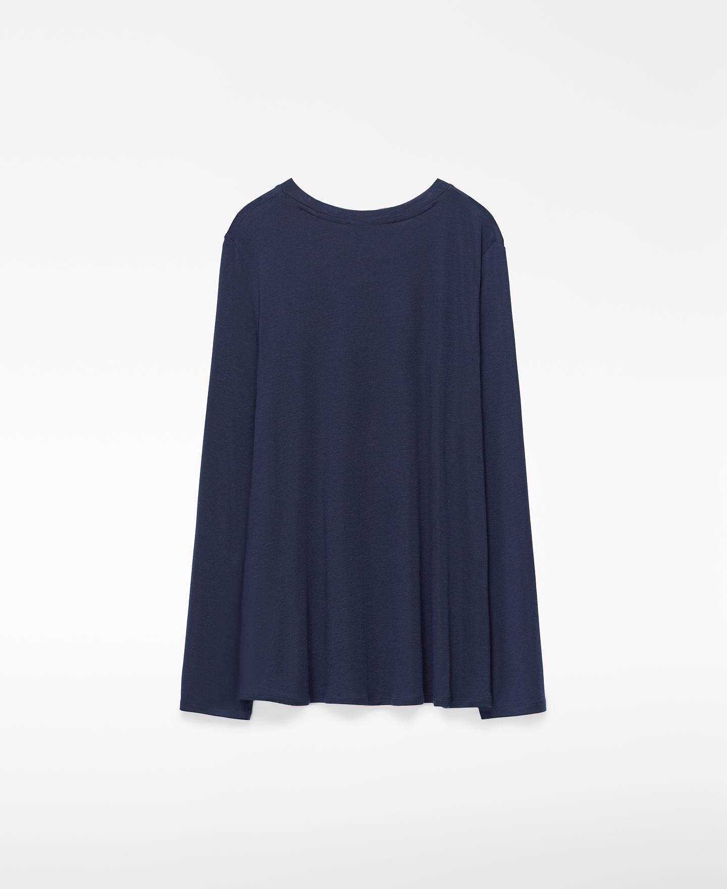 Camiseta de manga larga de mujer evasé con cuello redondo - Adolfo Dominguez - Azul marino Azul marino-5
