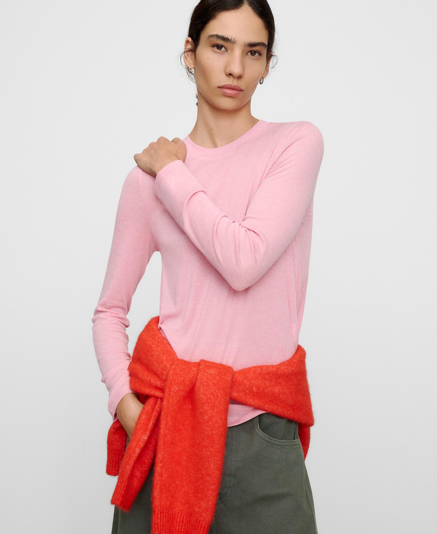 Imagen 0 de Camiseta de manga larga de mujer evasé con cuello redondo Rosa