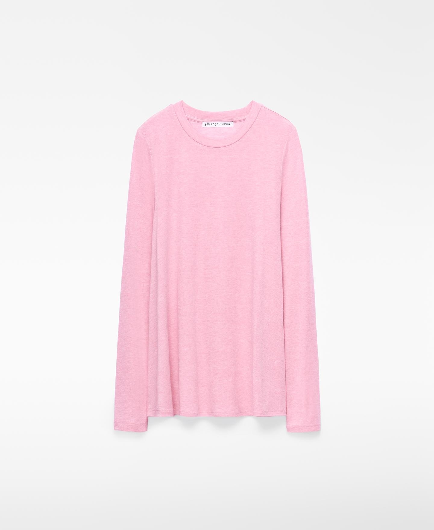 Imagen 6 de Camiseta de manga larga de mujer evasé con cuello redondo - Adolfo Dominguez - Rosa Rosa