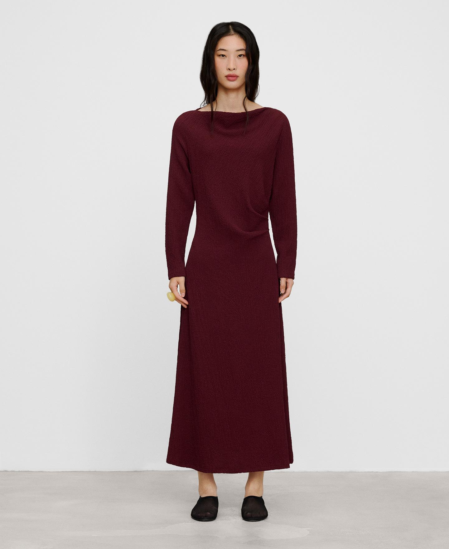 Vestido midi de manga larga con escote barco bouclé - Adolfo Dominguez - Burdeos Burdeos-2