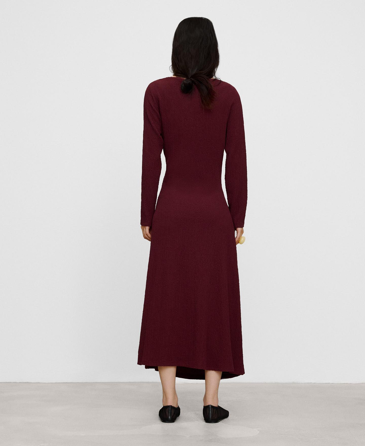 Vestido midi de manga larga con escote barco bouclé - Adolfo Dominguez - Burdeos Burdeos-3