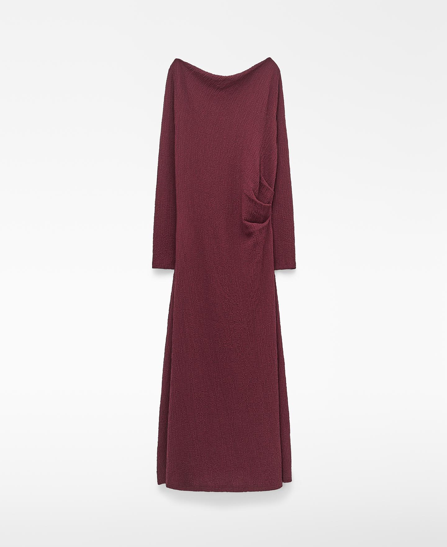 Vestido midi de manga larga con escote barco bouclé - Adolfo Dominguez - Burdeos Burdeos-6
