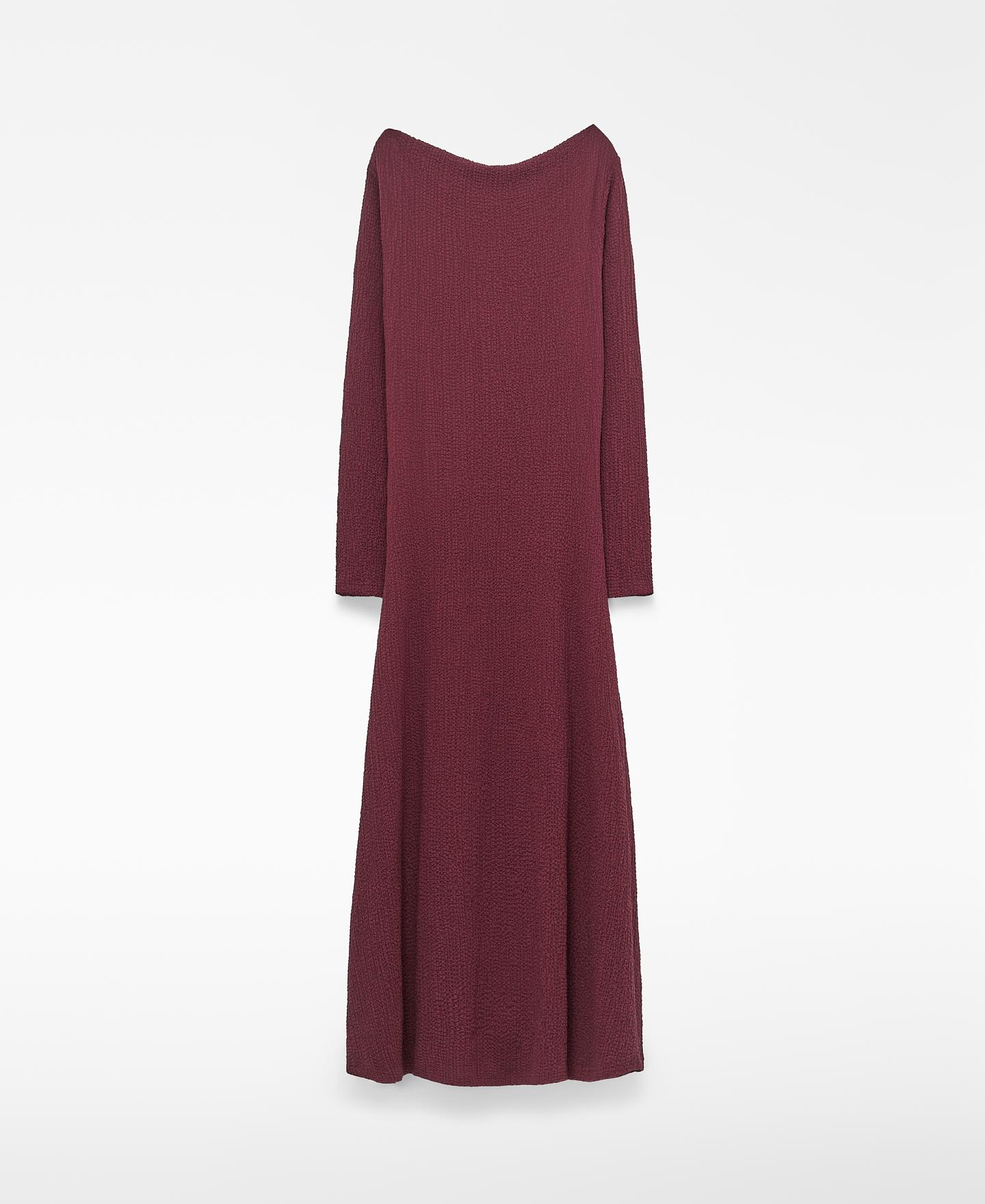 Vestido midi de manga larga con escote barco bouclé - Adolfo Dominguez - Burdeos Burdeos-5
