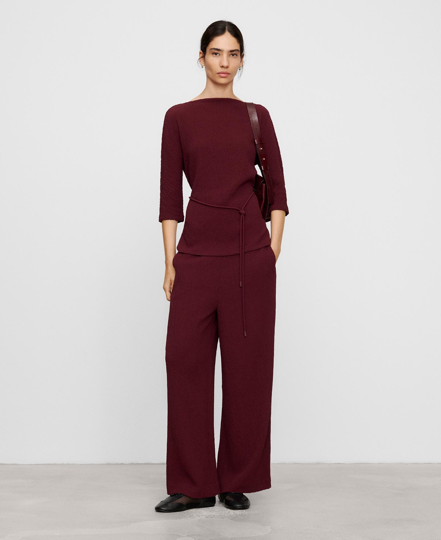 Pantalón recto de mujer bouclé - Adolfo Dominguez - Burdeos Burdeos-2