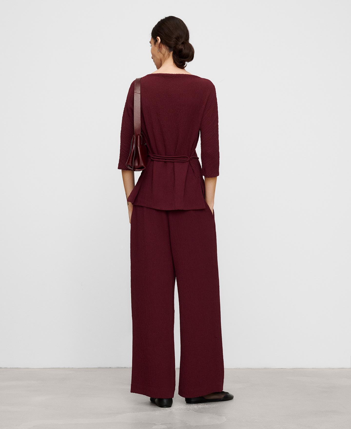 Pantalón recto de mujer bouclé - Adolfo Dominguez - Burdeos Burdeos-3