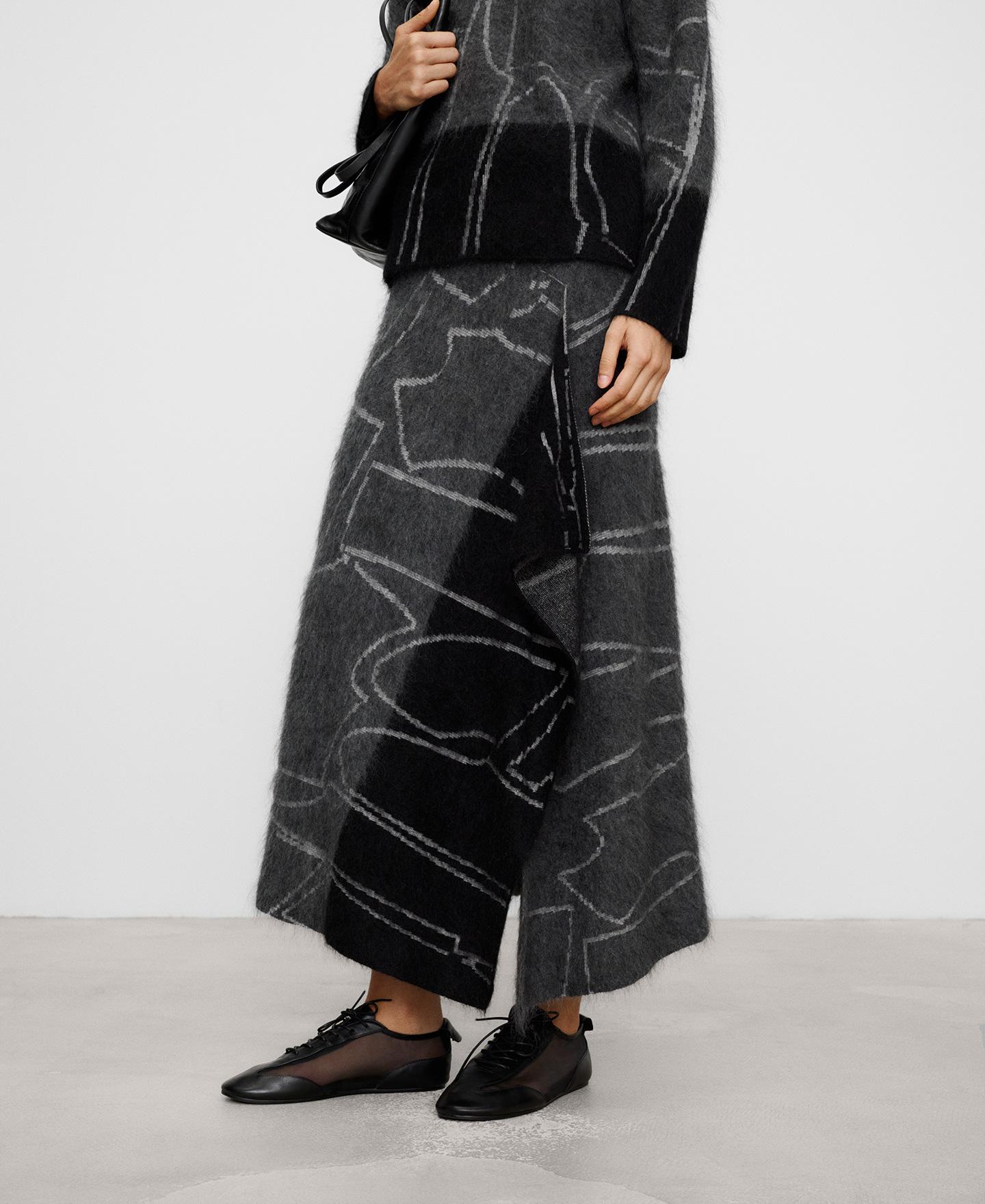 Falda midi bicolor con jacquard en punto cardado - Adolfo Dominguez - Gris Gris-1