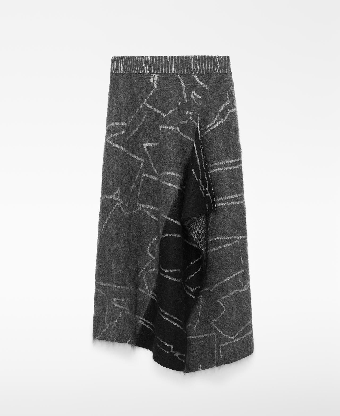 Falda midi bicolor con jacquard en punto cardado - Adolfo Dominguez - Gris Gris-6