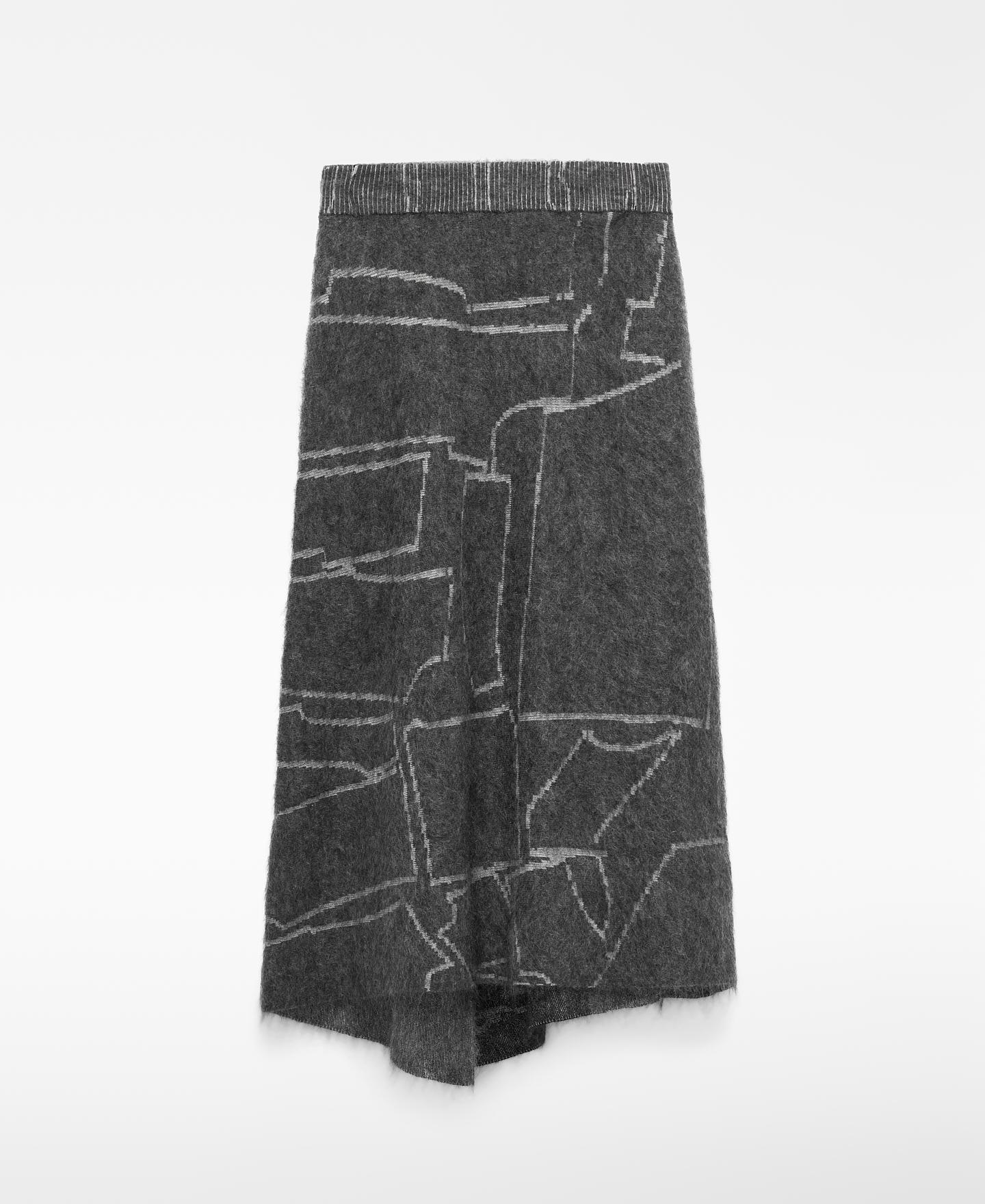 Falda midi bicolor con jacquard en punto cardado - Adolfo Dominguez - Gris Gris-5
