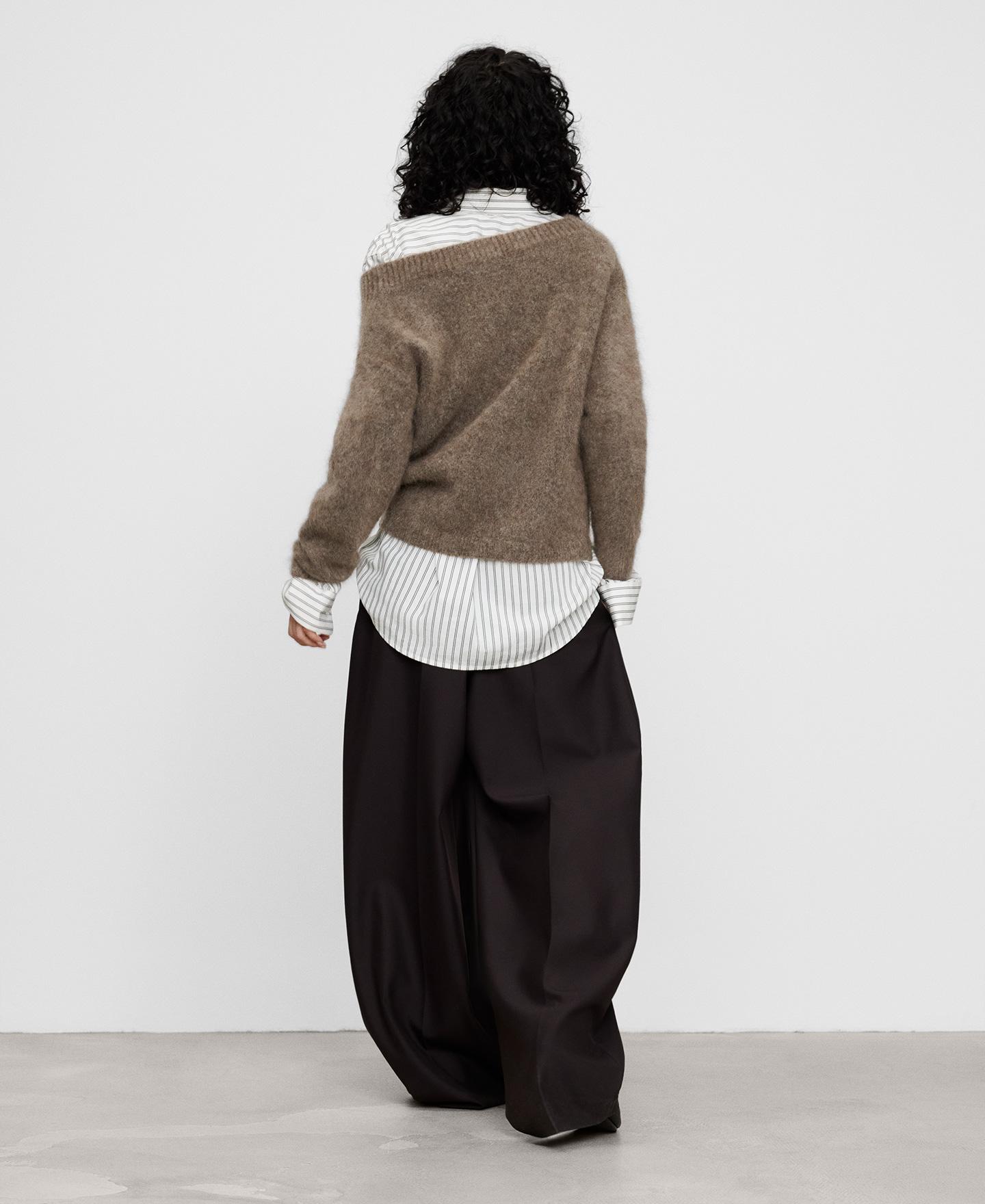Jersey de mujer de cuello pico amplio con mohair - Adolfo Dominguez - Marrón Marrón-3