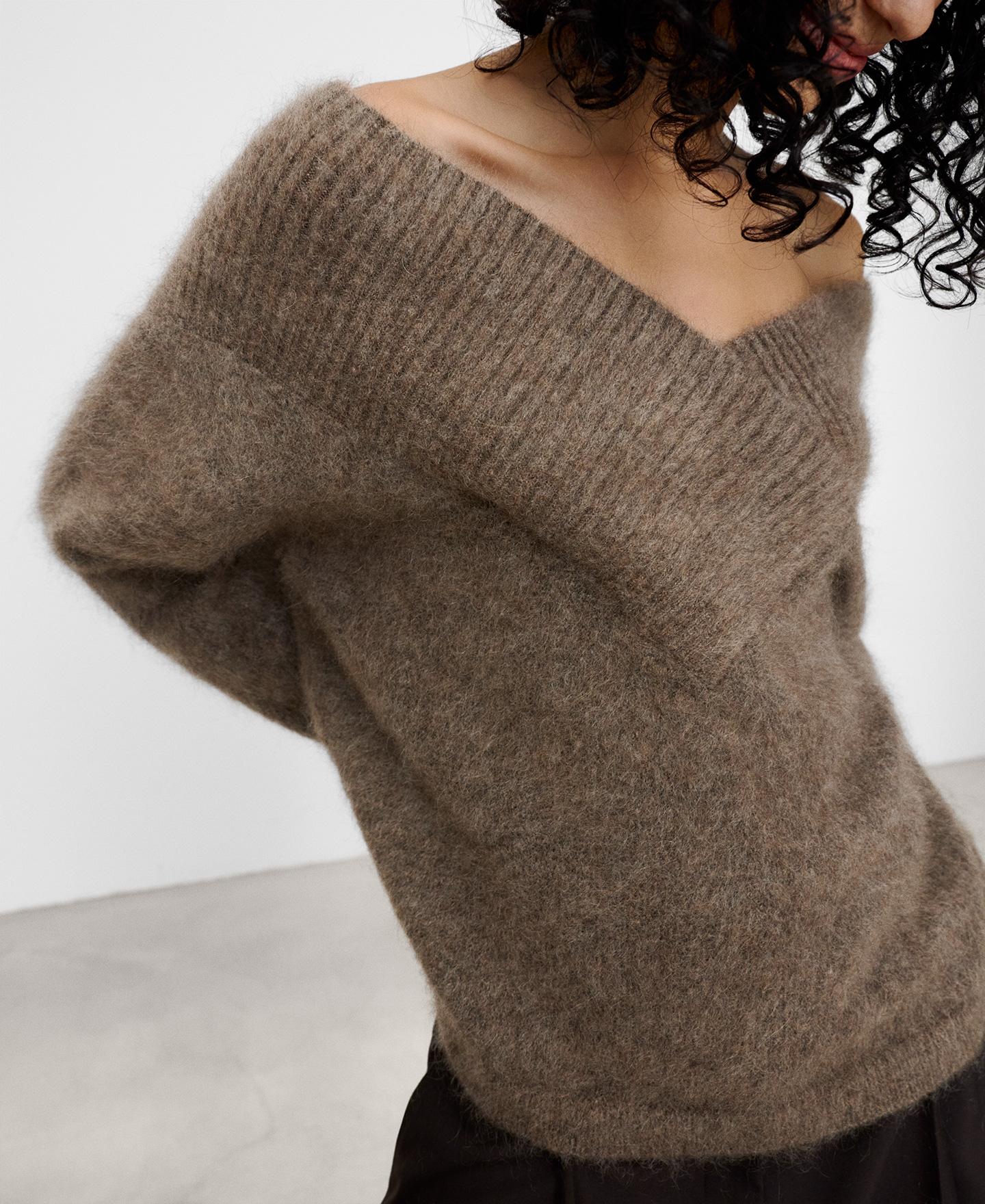 Jersey de mujer de cuello pico amplio con mohair - Adolfo Dominguez - Marrón Marrón-4