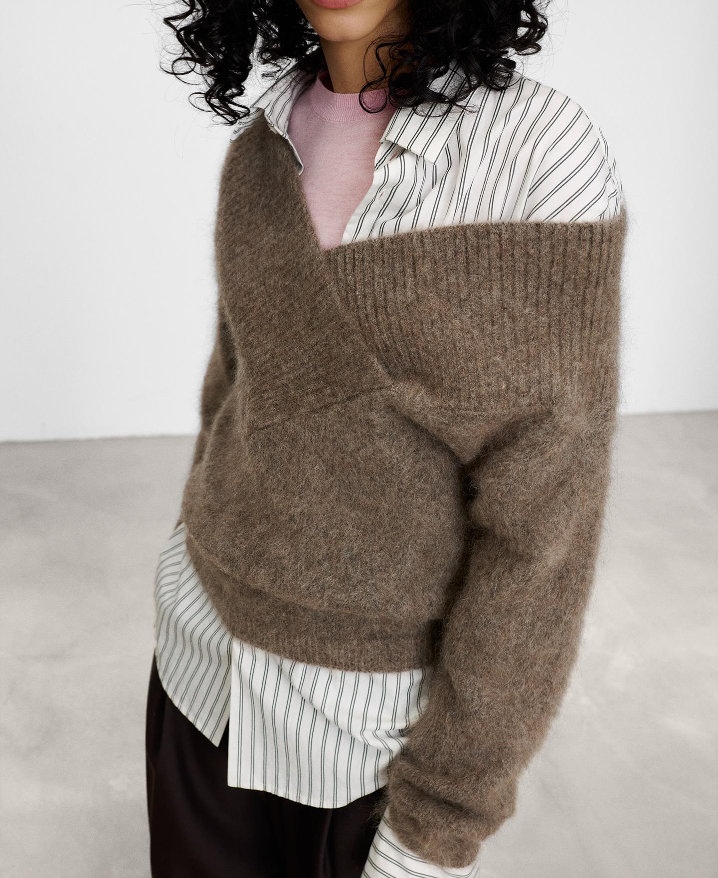 Jersey de mujer de cuello pico amplio con mohair - Adolfo Dominguez - Marrón Marrón-5