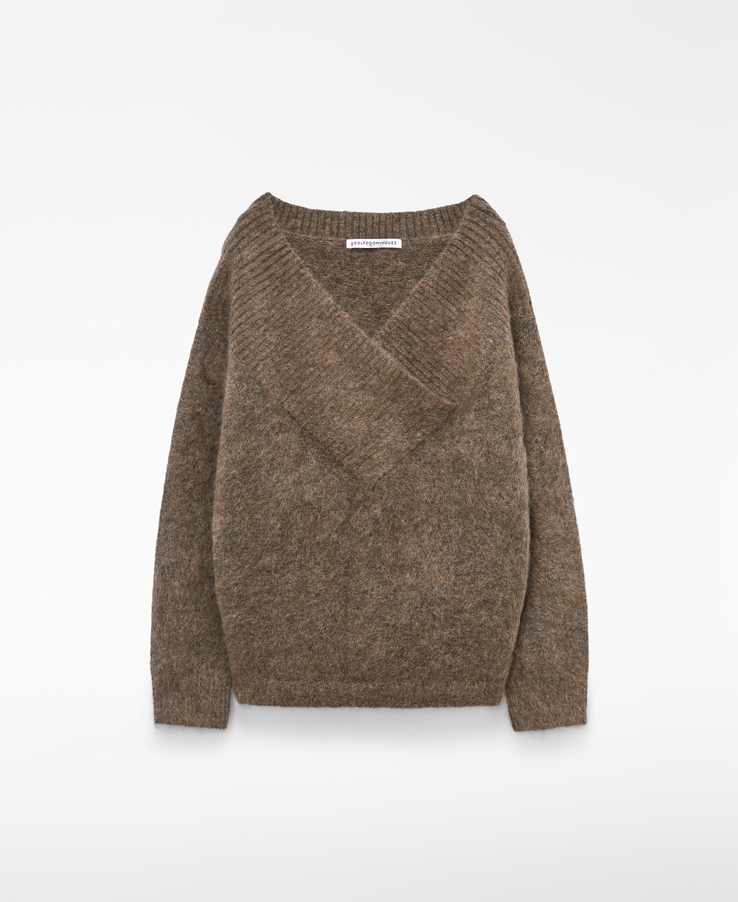 Jersey de mujer de cuello pico amplio con mohair - Adolfo Dominguez - Marrón Marrón-7