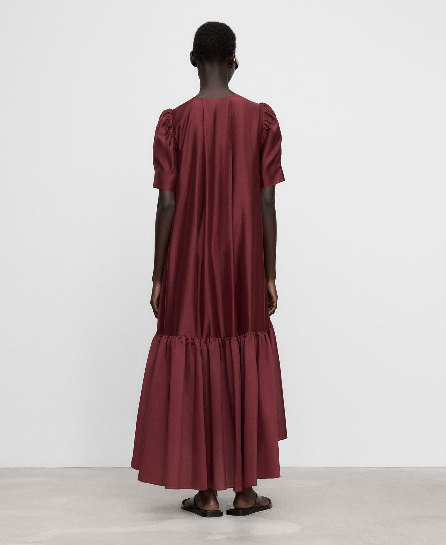 Vestido largo con manga abullonada y bajo con volante - Adolfo Dominguez - Granate Granate-3