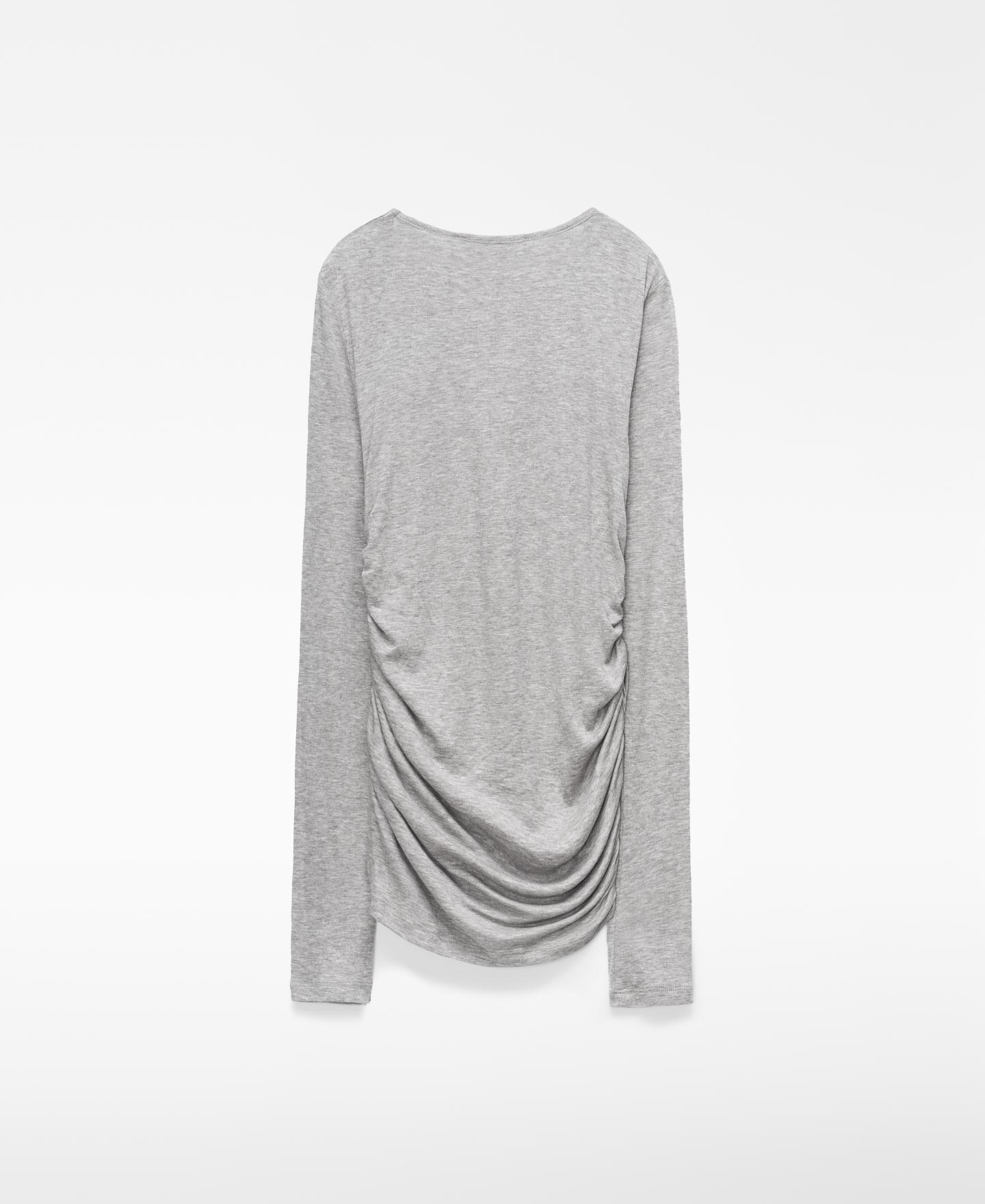 Camiseta fruncida de mujer manga larga - Adolfo Dominguez - Gris Gris-2