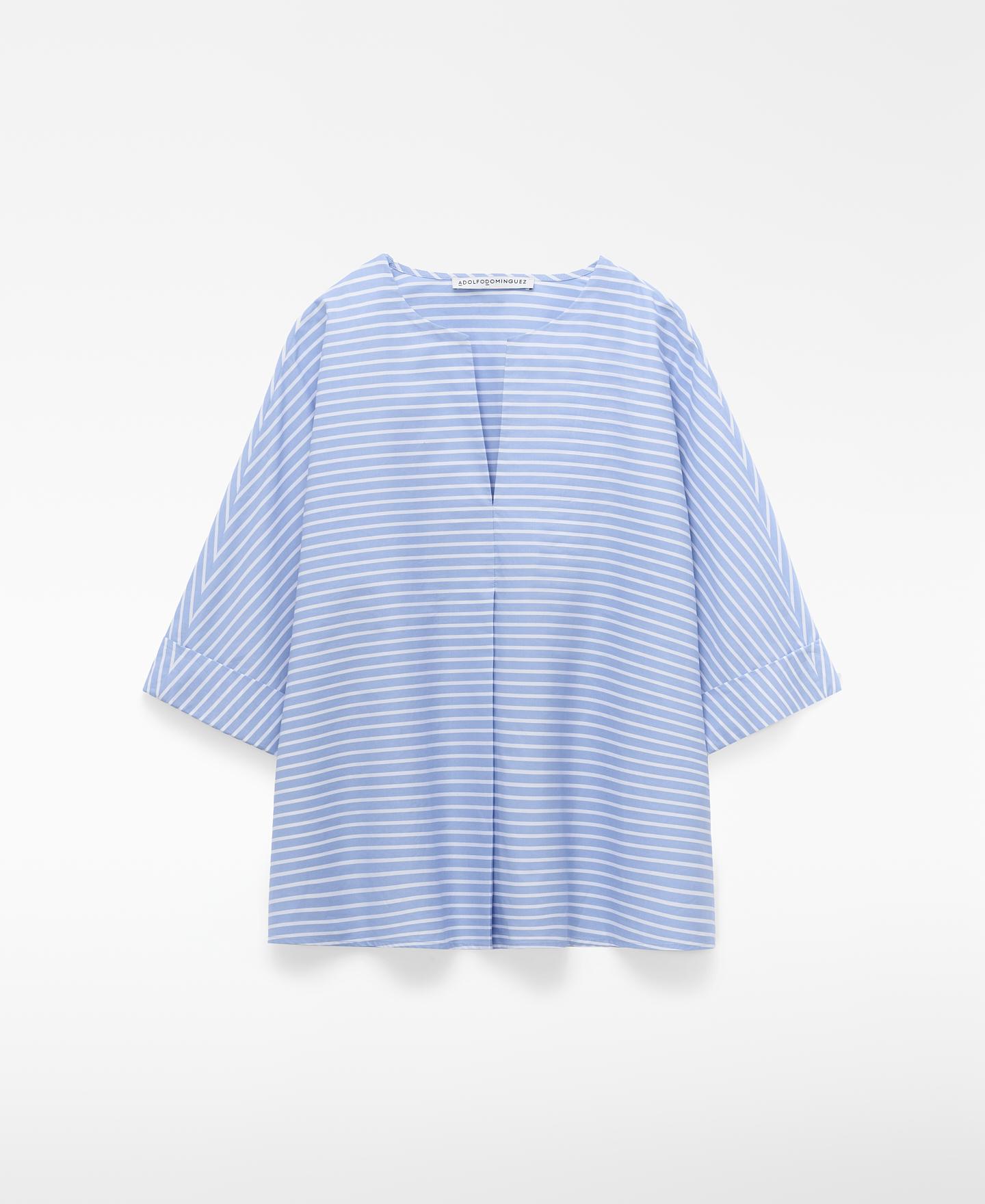 Adolfo Dominguez - Blusa de mujer de algodón a rayas con escote pico.
