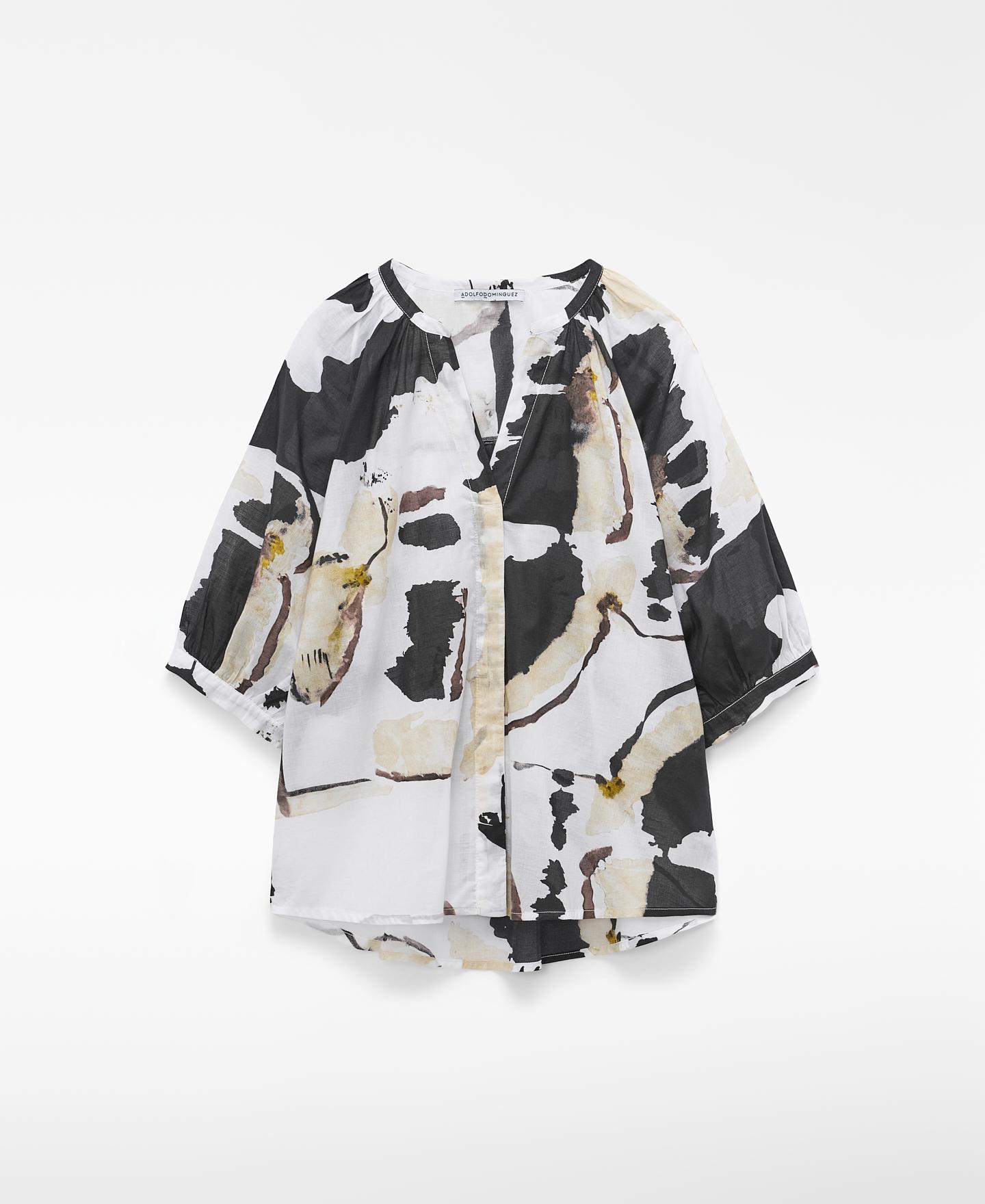 Adolfo Dominguez - Blusa de mujer en algodón estampada con escote pico.