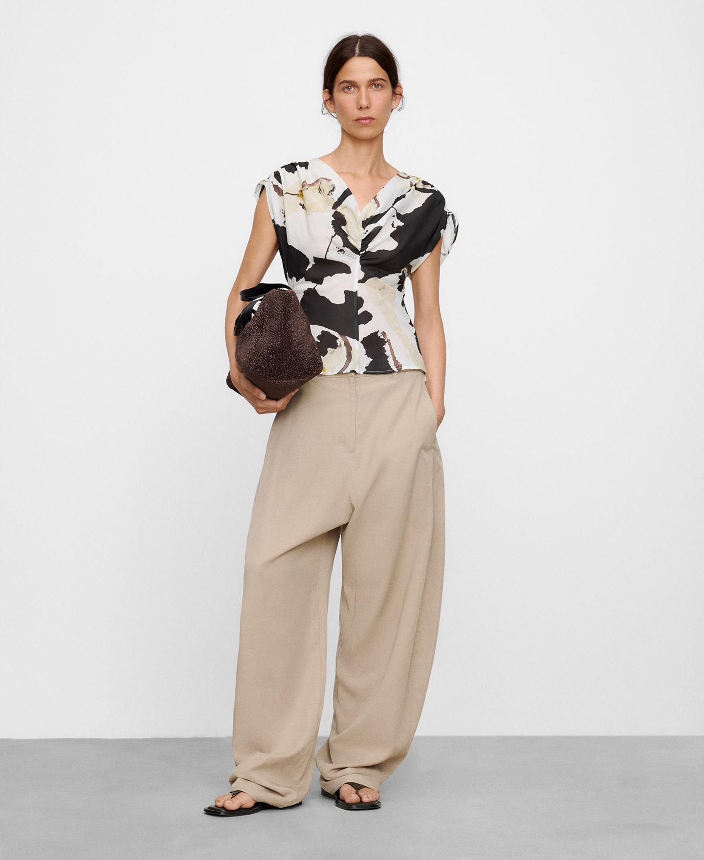Top de mujer fruncido en algodón estampado - Adolfo Dominguez - Negro / Amarillo Negro / Amarillo-2