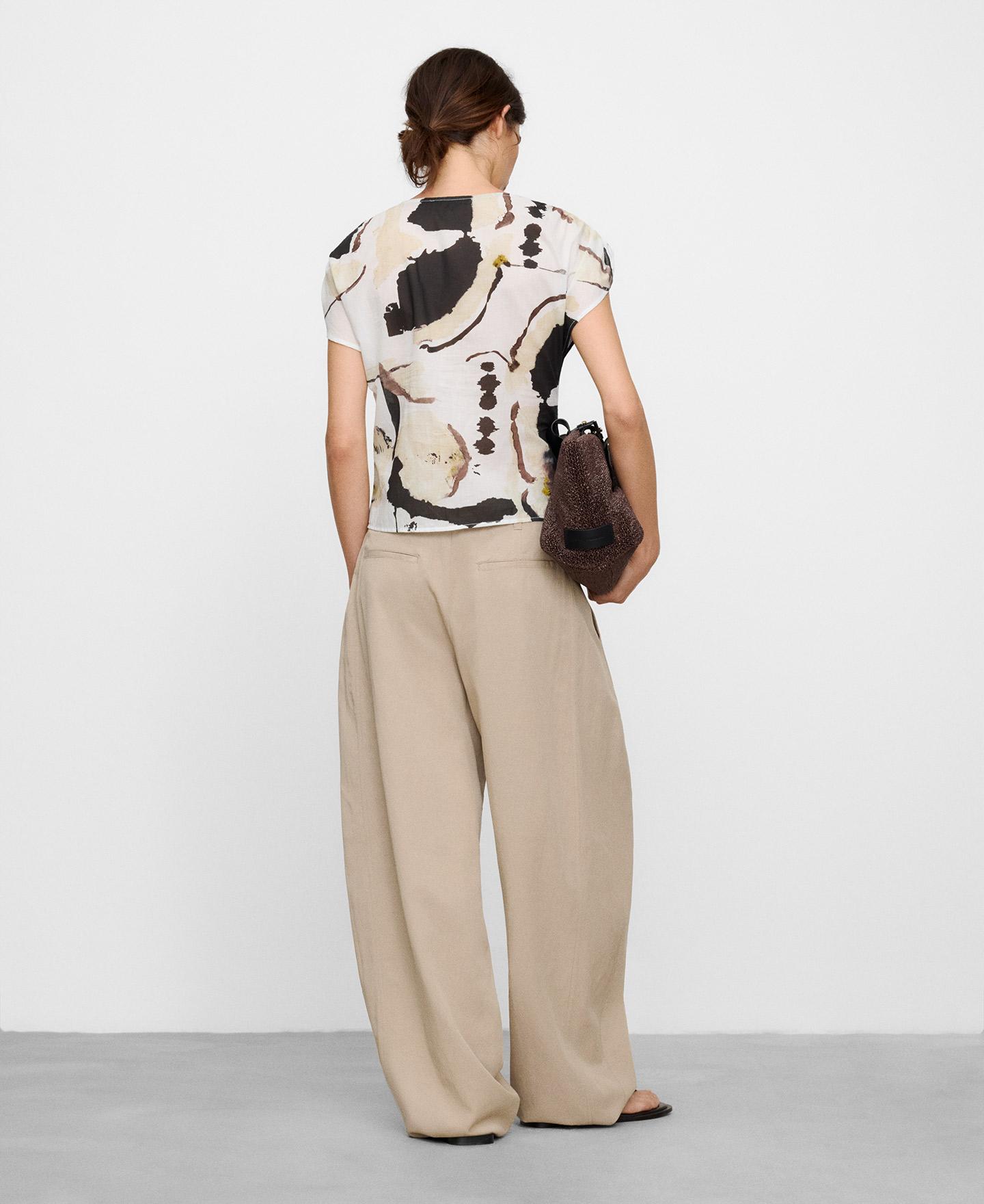 Top de mujer fruncido en algodón estampado - Adolfo Dominguez - Negro / Amarillo Negro / Amarillo-3