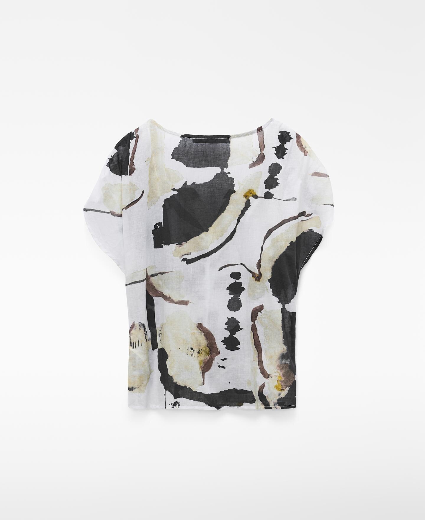 Top de mujer fruncido en algodón estampado - Adolfo Dominguez - Negro / Amarillo Negro / Amarillo-5