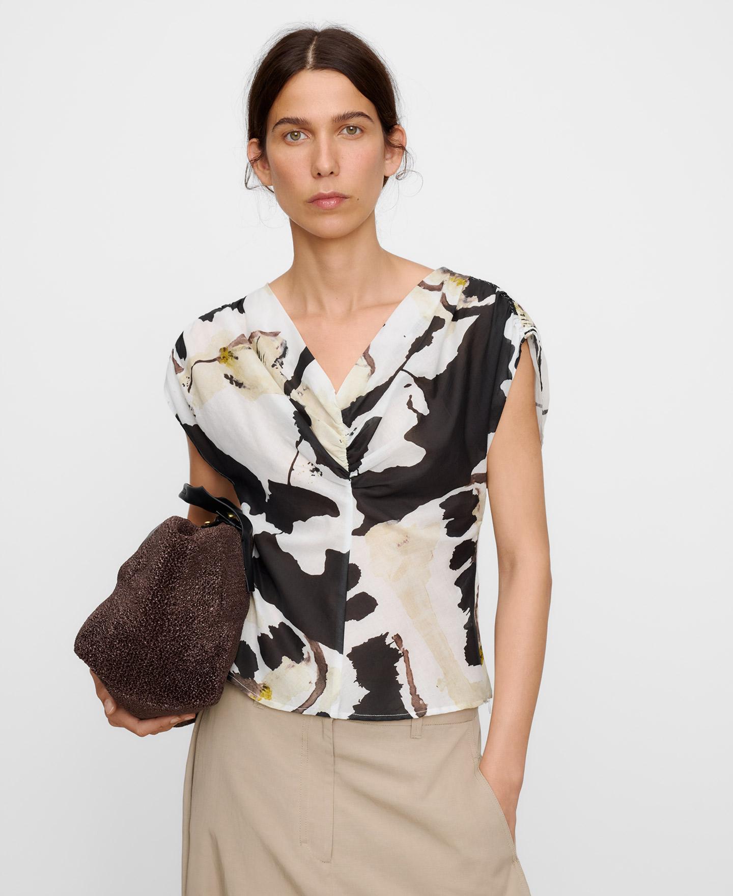 Adolfo Dominguez - Top de mujer fruncido en algodón estampado.